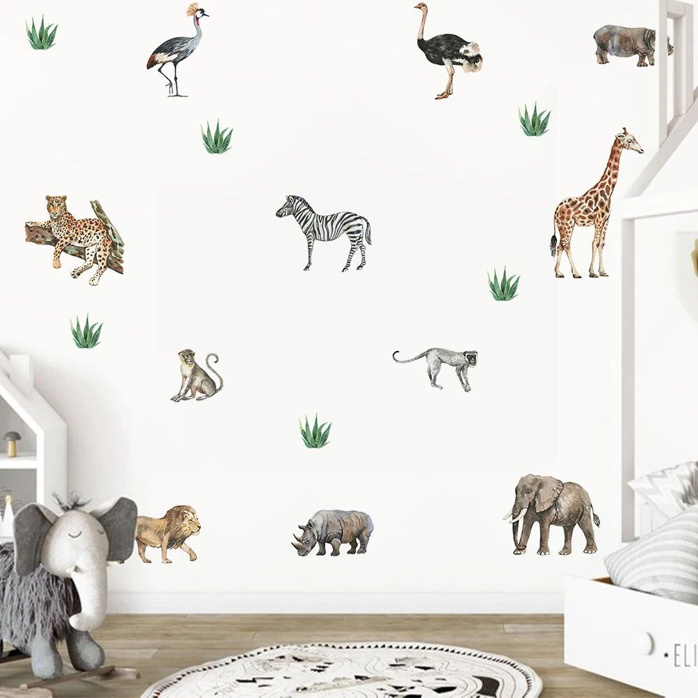 African Animal Wall Decals for Kids Room Nursery & Home Decor - Jungle Safari Themed Peel and Stick Wall Stickers for Bedroom, Playroom & Classroom Decorations
