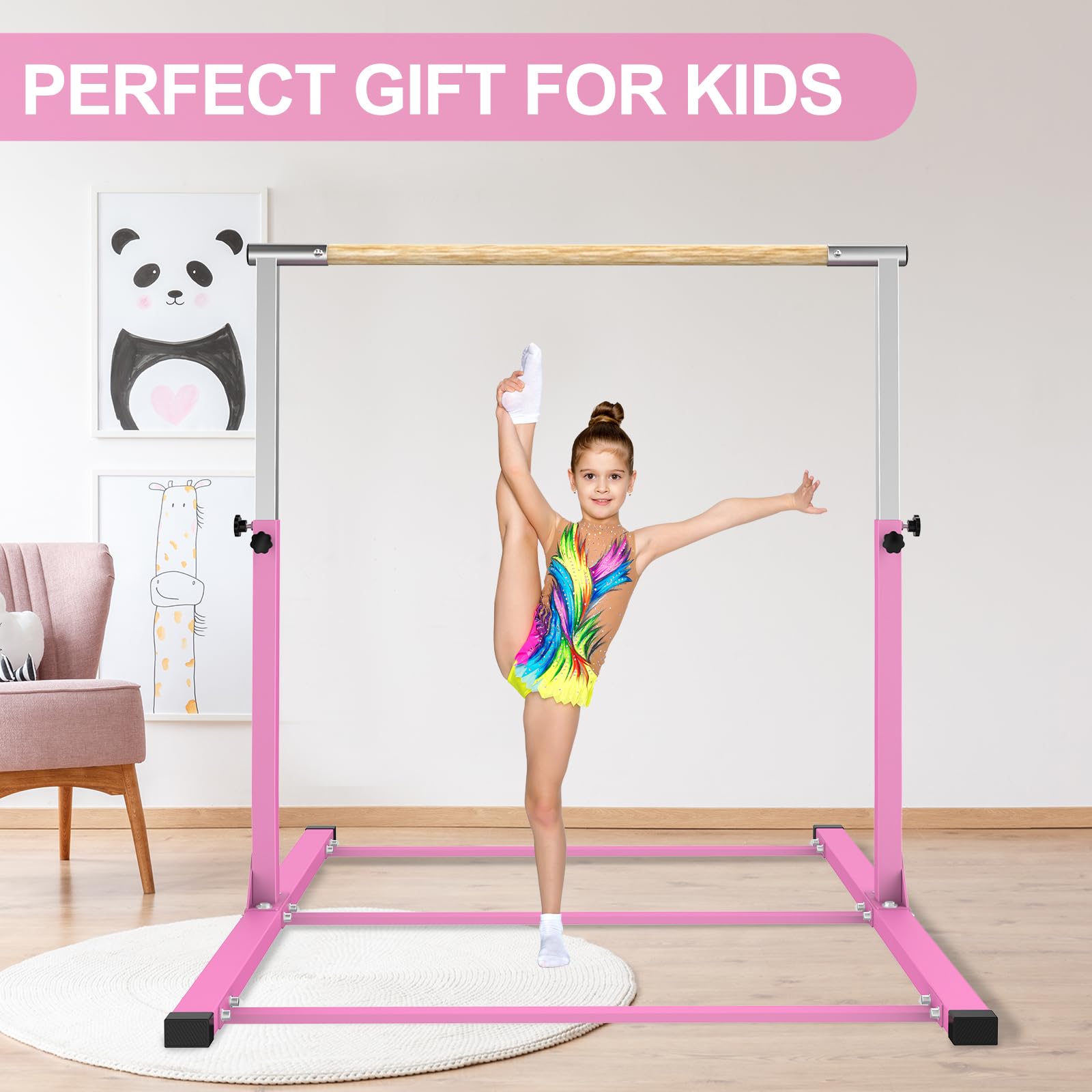 Adjustable Gymnastics Training Bar for Kids - 3' to 5' Height Horizontal Kip Bar - Perfect for Home Practice, Backyard Training & Indoor Exercise