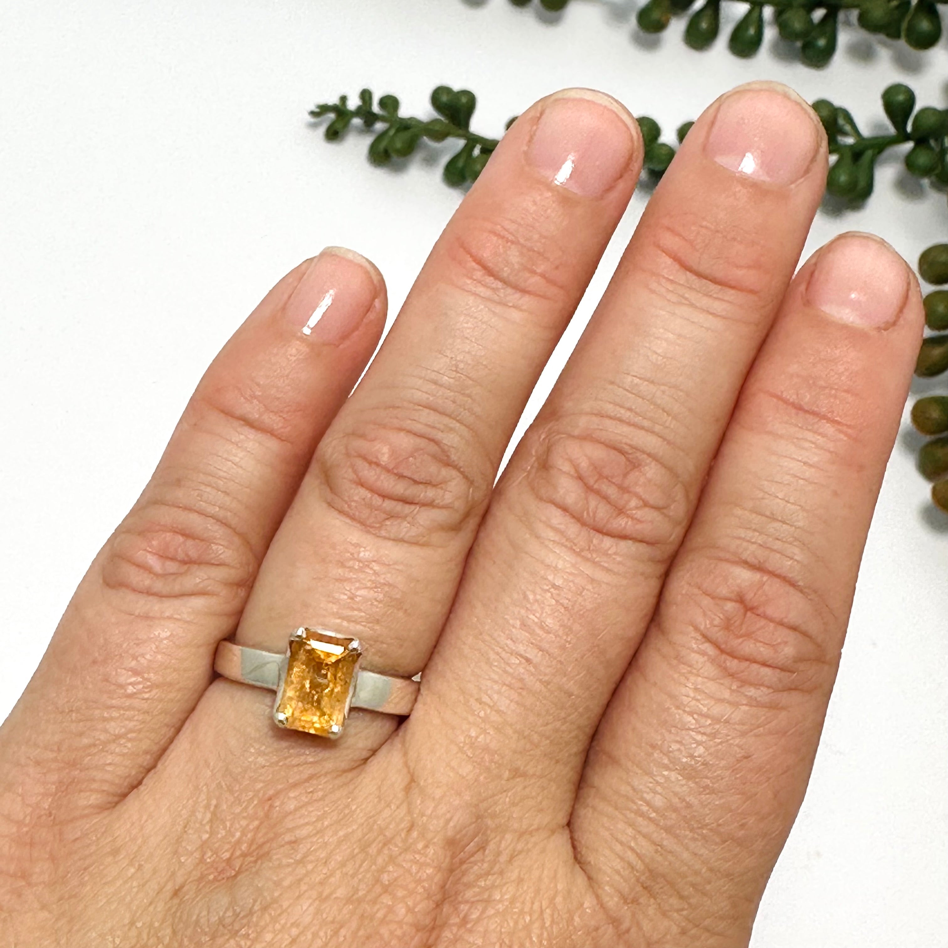 Imperial Topaz Rectangular Faceted Ring - Size 6.5 Sterling Silver Jewelry PRGJ766 - Perfect for Weddings, Anniversaries & Special Occasions
