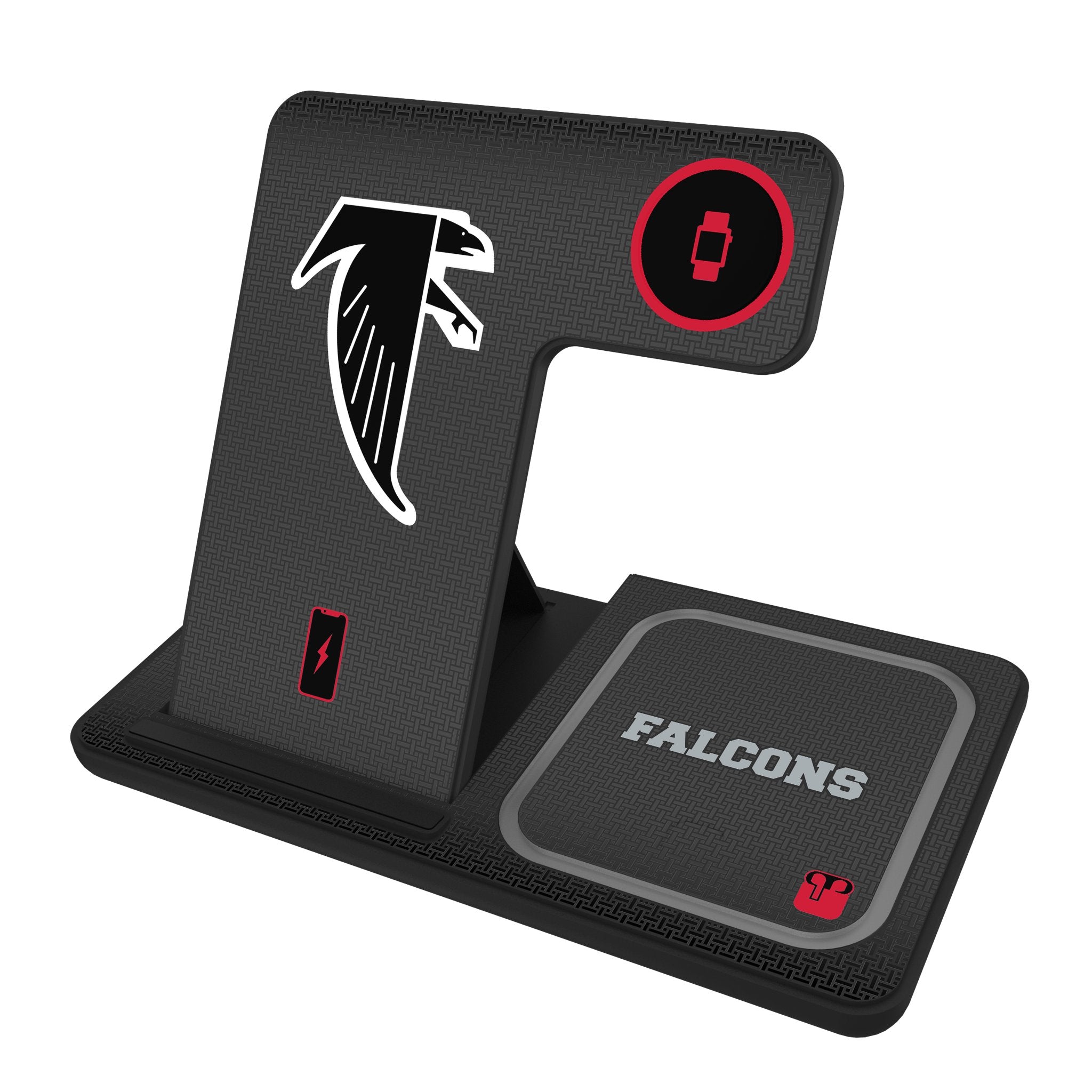 Atlanta Falcons 3-in-1 Wireless Charging Station with Fast Charging - Phone, Watch & Earbuds Charger for iPhone, Samsung & AirPods - Perfect for Home, Office & Travel