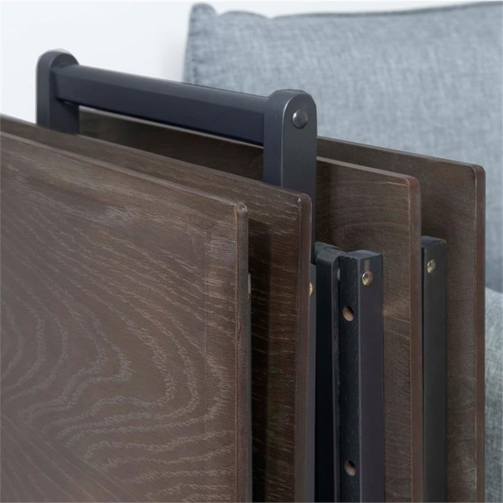 Linon Morris Folding Wood 5-Piece Tray Table Set with Stand - Brown Wooden Nesting Tables for Living Room, Bedroom & Outdoor Use