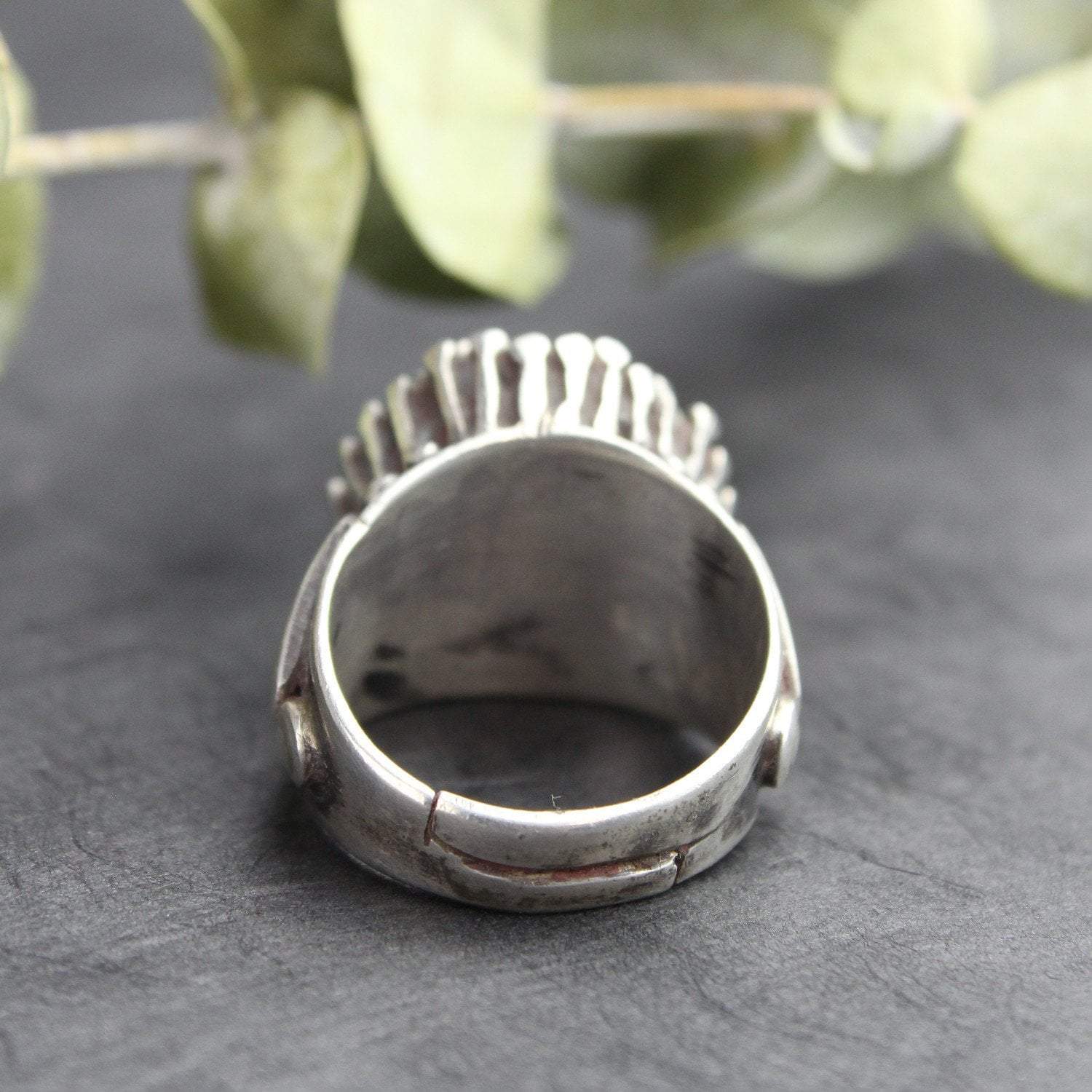 Stunning Agate Dzi Bead & Coral Statement Ring - Tibetan Inspired Jewelry for Women | Perfect for Boho Fashion, Spiritual Healing & Unique Gift Giving