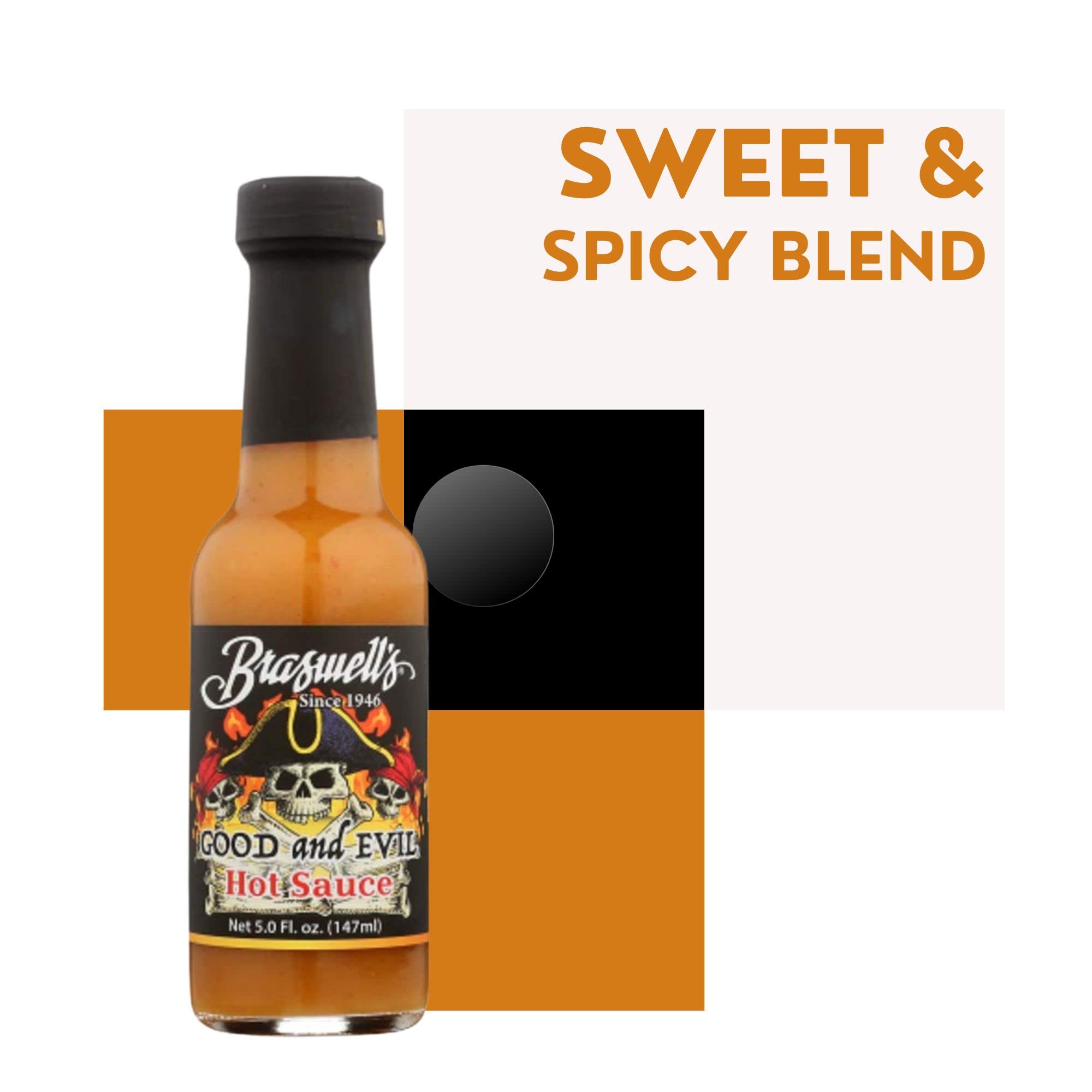 Braswells Good and Evil Hot Sauce - 5oz Bottle | Spicy Gourmet Pepper Sauce for Tacos, Wings & BBQ | Pack of 1