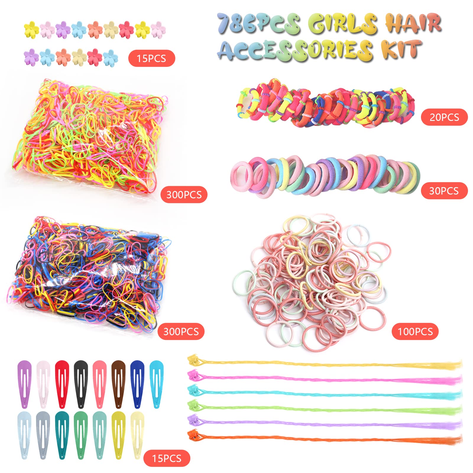 SPOKKI 786 Pcs Girls Hair Clips & Accessories Gift Set - Colorful Toddler Hair Bows, Barrettes, Elastics for Kids & Children - Perfect for Birthday Gifts, School, Parties & Daily Styling