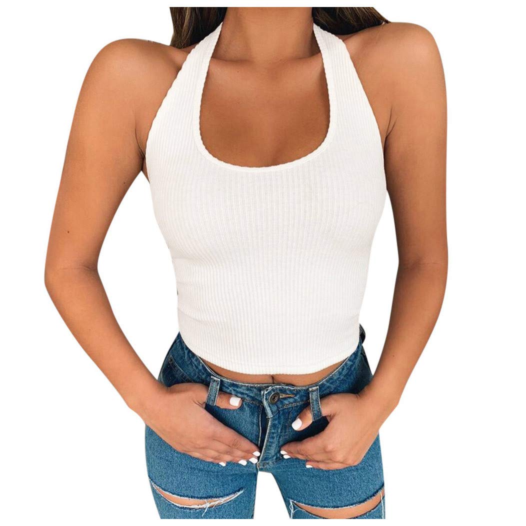 Sexy Women's Button-Down Tank Top - Off Shoulder Halter Blouse T-Shirt in Black & White (Medium) - Perfect for Summer Outfits, Beach Wear & Night Out Fashion