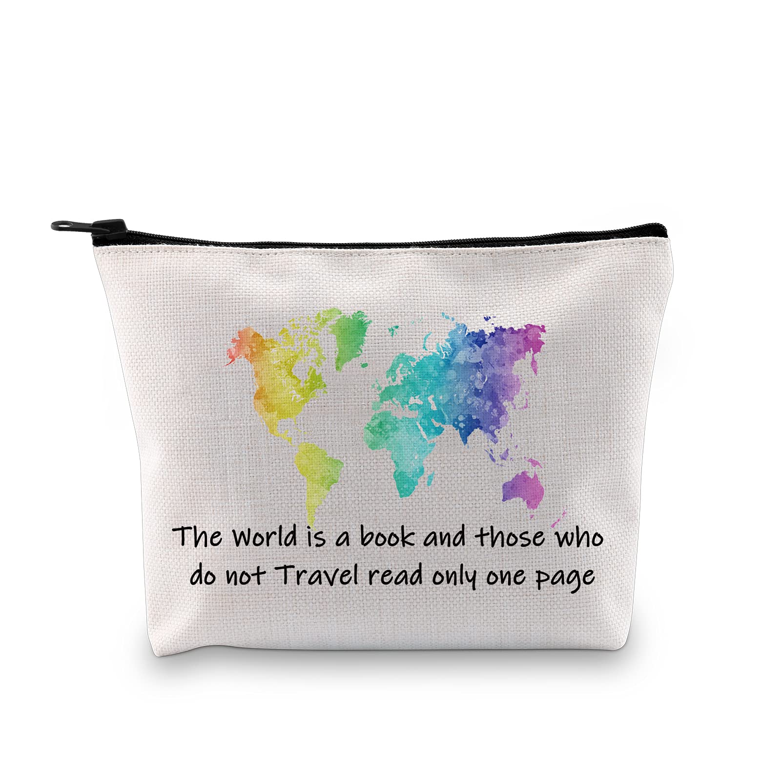MBMSO Travel Makeup Bag - 'The World is a Book' Printed Cosmetic Organizer - Perfect Travel Accessory for Women, Travel Lovers & Wanderlust Gifts (Great for Vacations, Road Trips & Airplane Carry-On)