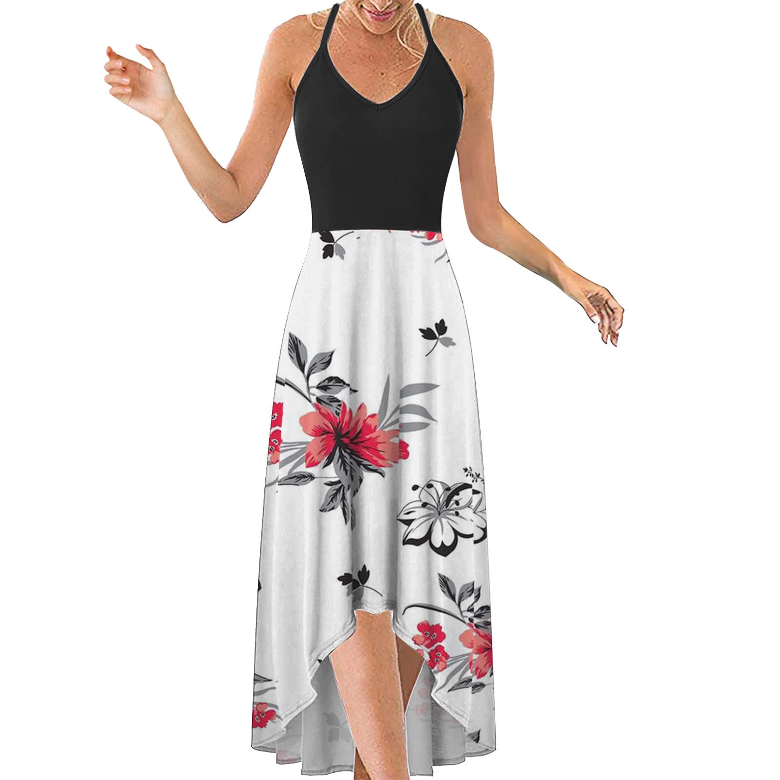 Women's Summer Beach Dress - Casual Sleeveless Boho Floral Maxi Dress with V-Neck | Perfect for Vacations, Pool Parties & Tropical Getaways