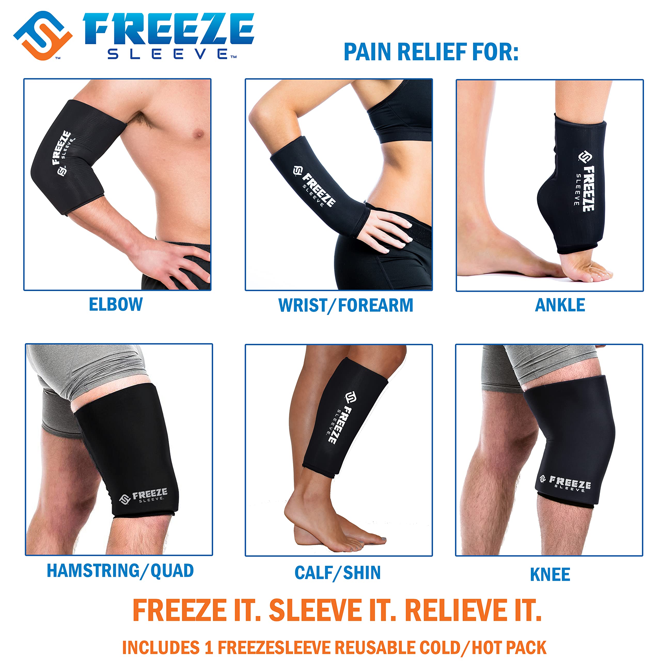 FreezeSleeve Reusable Hot Cold Therapy Wrap - Flexible Gel Ice Pack for Knee, Elbow, Ankle & Wrist Pain Relief - Adjustable Compression Sleeve with 360° Coverage (Medium, Navy Blue) - Perfect for Sports Injuries, Arthritis & Post-Surgery Recovery