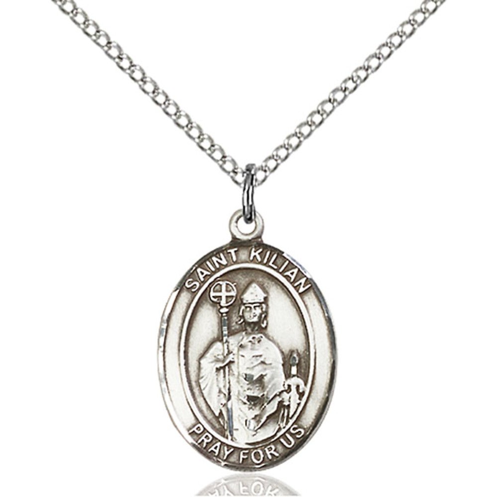 Bonyak Jewelry St. Kilian Handmade Sterling Silver Oval Medal Pendant - Perfect for Gifts, Religious Occasions & Everyday Wear