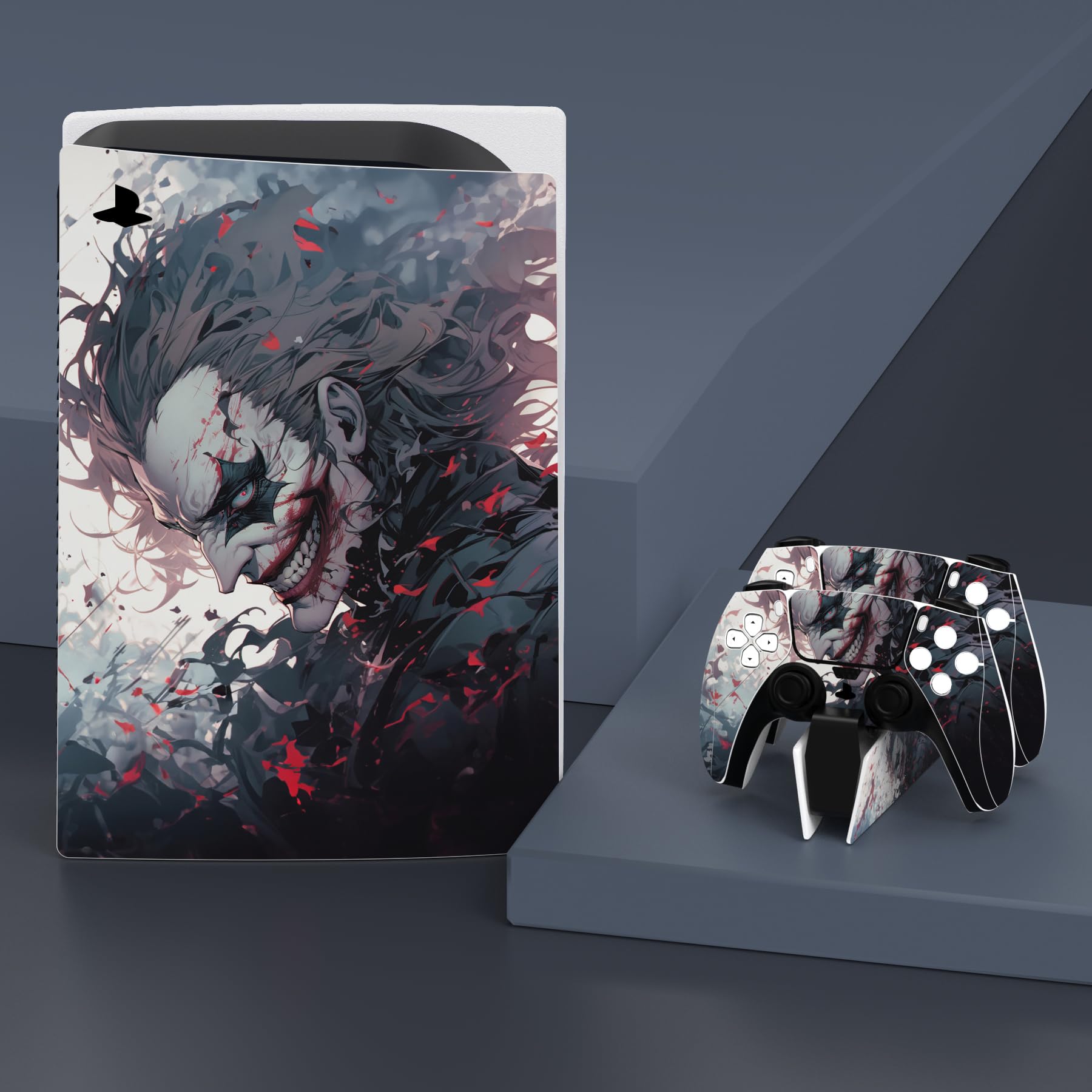 PlayVital Killing Clown Full Skin Decal Set for PS5 Console Disc Edition - Sticker Vinyl Cover for PS5 Controller, Charging Station, Headset & Media Remote - Perfect for Gaming Setup and Horror Theme Decor