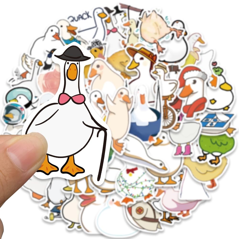 50PCS Cute Duck Stickers - Waterproof Vinyl Cartoon Animal Decals for Kids, Water Bottles, Laptops & DIY Crafts - Funny Durable Hapiuen Sticker Pack for School, Scrapbooking & Home Decor