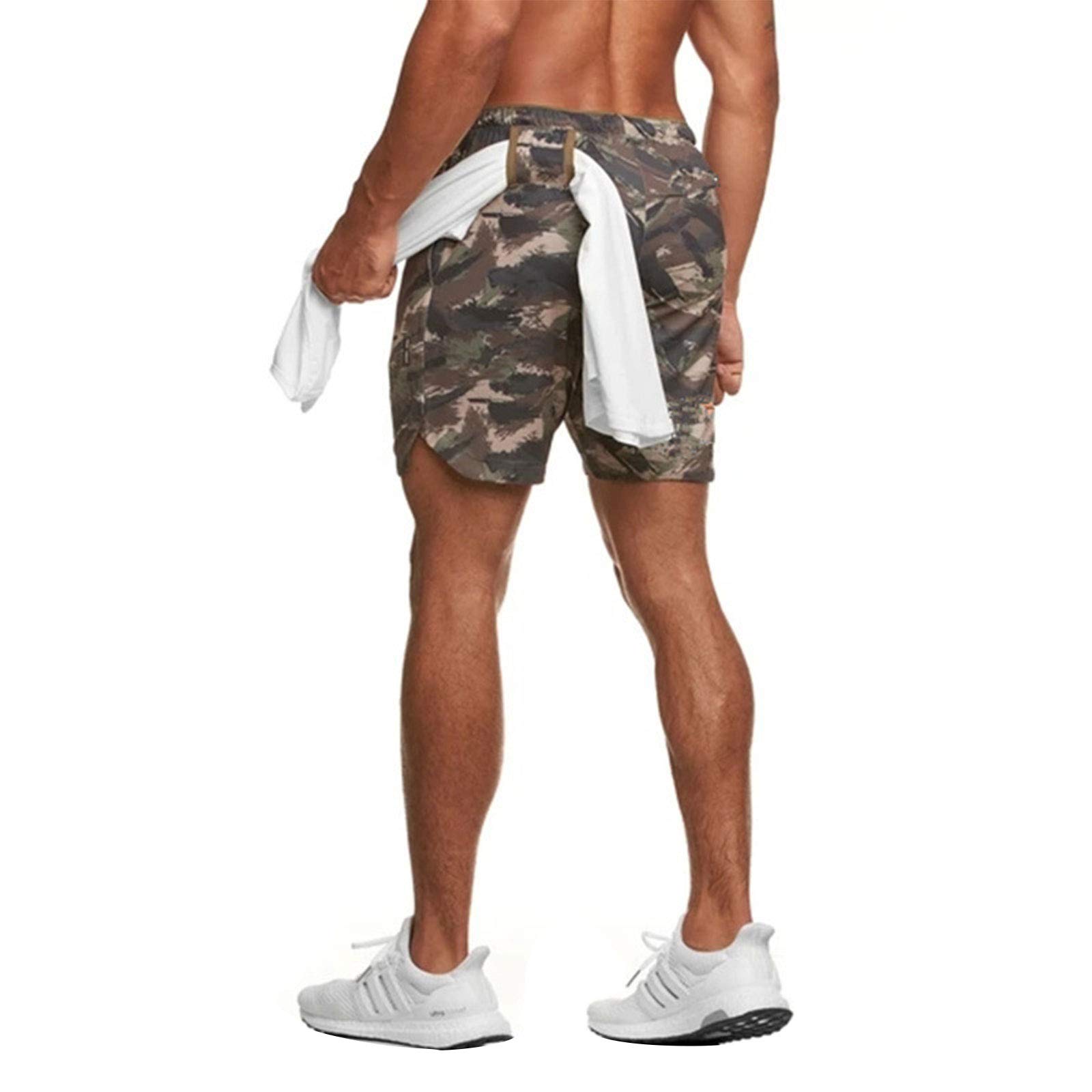 XBTCLXEBCO Men's Camouflage Printed Quick Dry Workout Shorts - Lightweight Gym Shorts with Pockets for Running, Training & Outdoor Activities