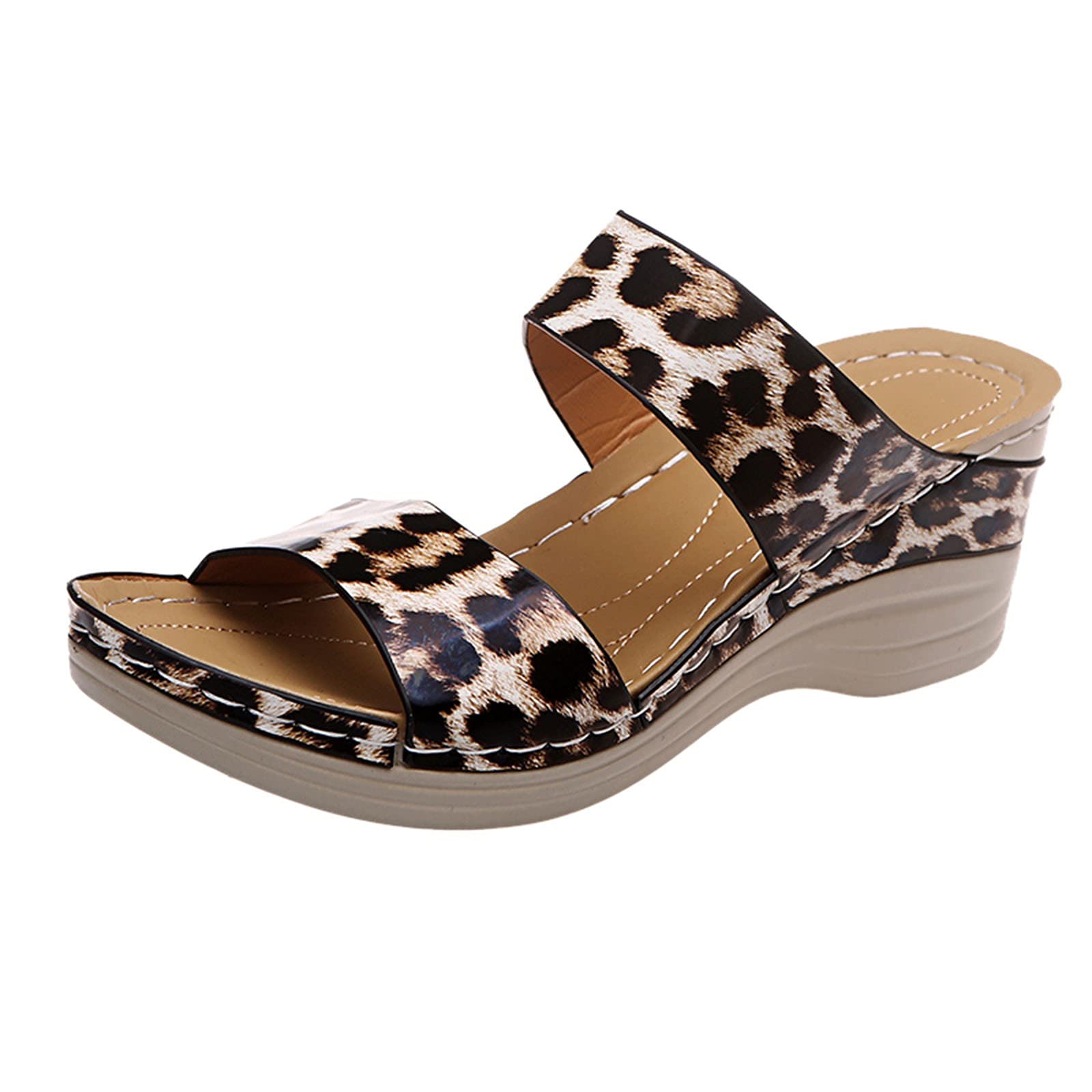 Breathable Open-Toe Women's Wedge Sandals - Slip-On Leopard Print Casual Beach Shoes for Summer Walking & Outdoor Activities
