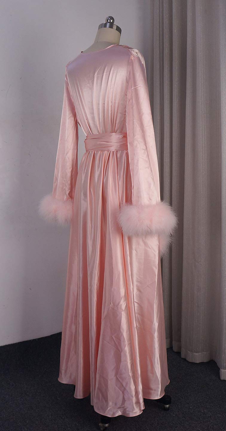 Bridal Robe for Getting Ready - Soft Satin Morning Pajamas with Feather Trim, Long Party Dress for Wedding, Bachelorette & Spa Day - Perfect for Bridal Shower, Photoshoots & Relaxation