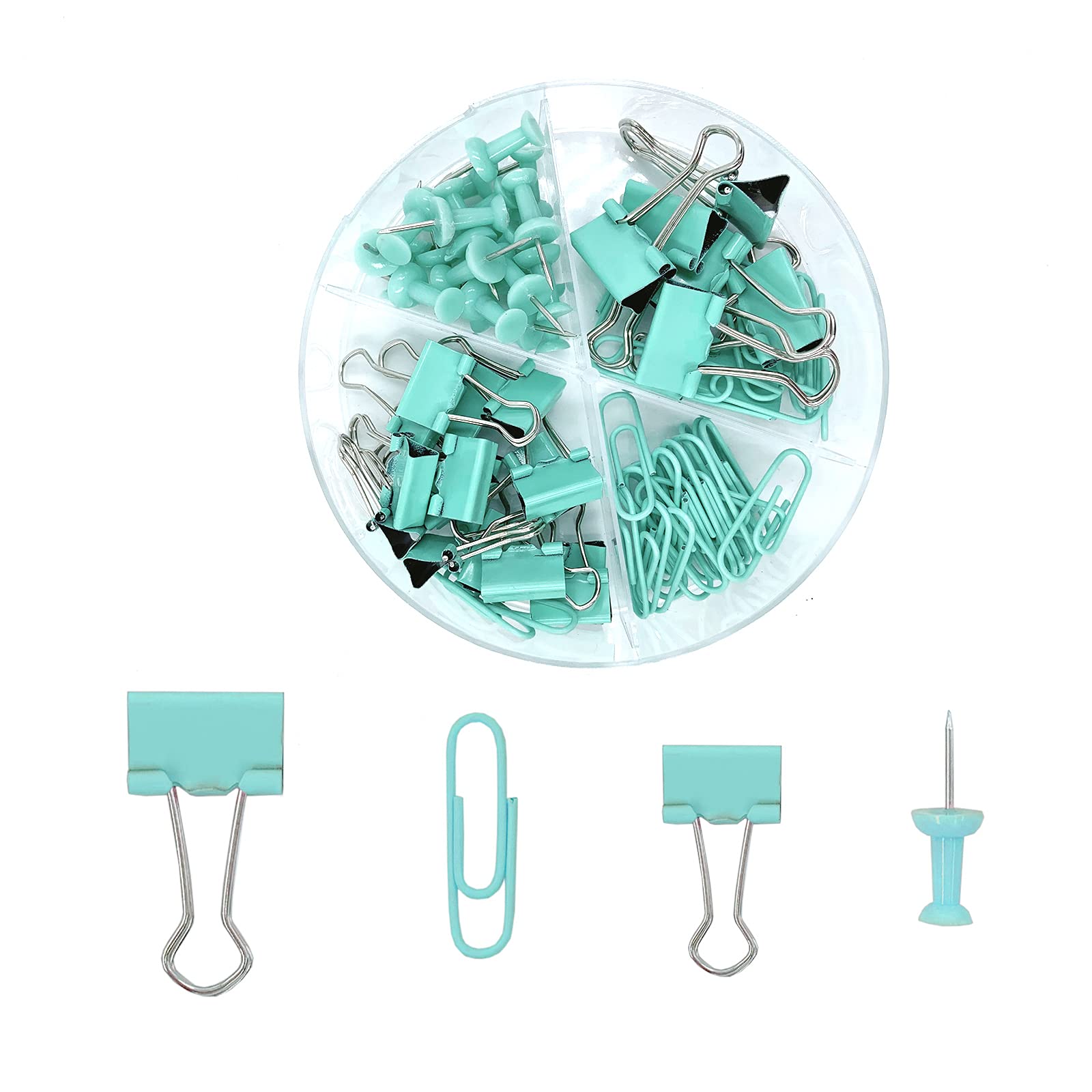 Colorful 72-PC Paper Clips & Push Pins Set for Office, School & Home Organization (Blue)