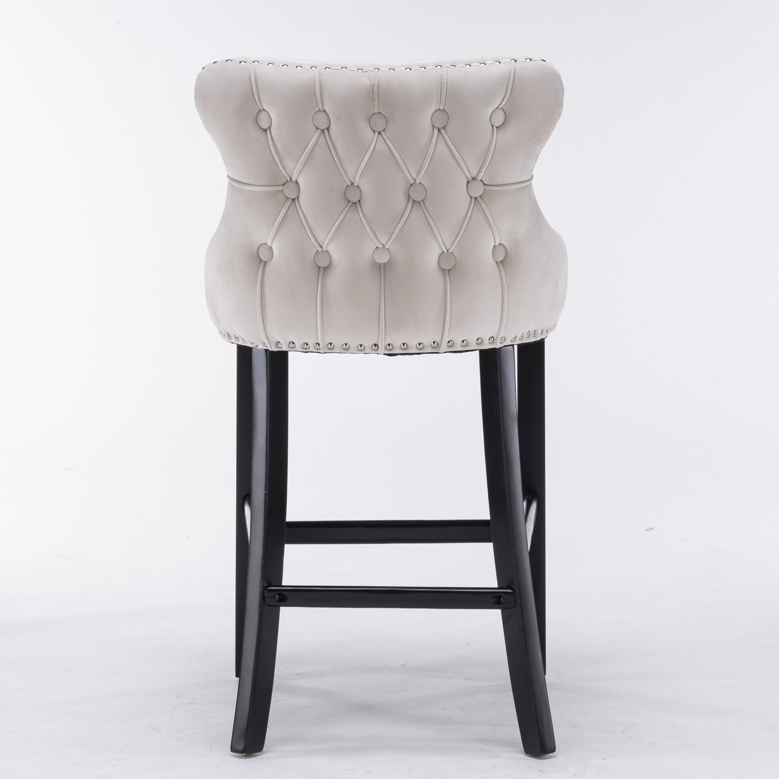 Contemporary Velvet Upholstered Wingback Bar Stools - Set of 4 Beige Bar Chairs with Button Tufted Design, Wooden Legs & Chrome Nailhead Trim | Perfect for Kitchen Islands, Home Bars & Modern Dining Areas