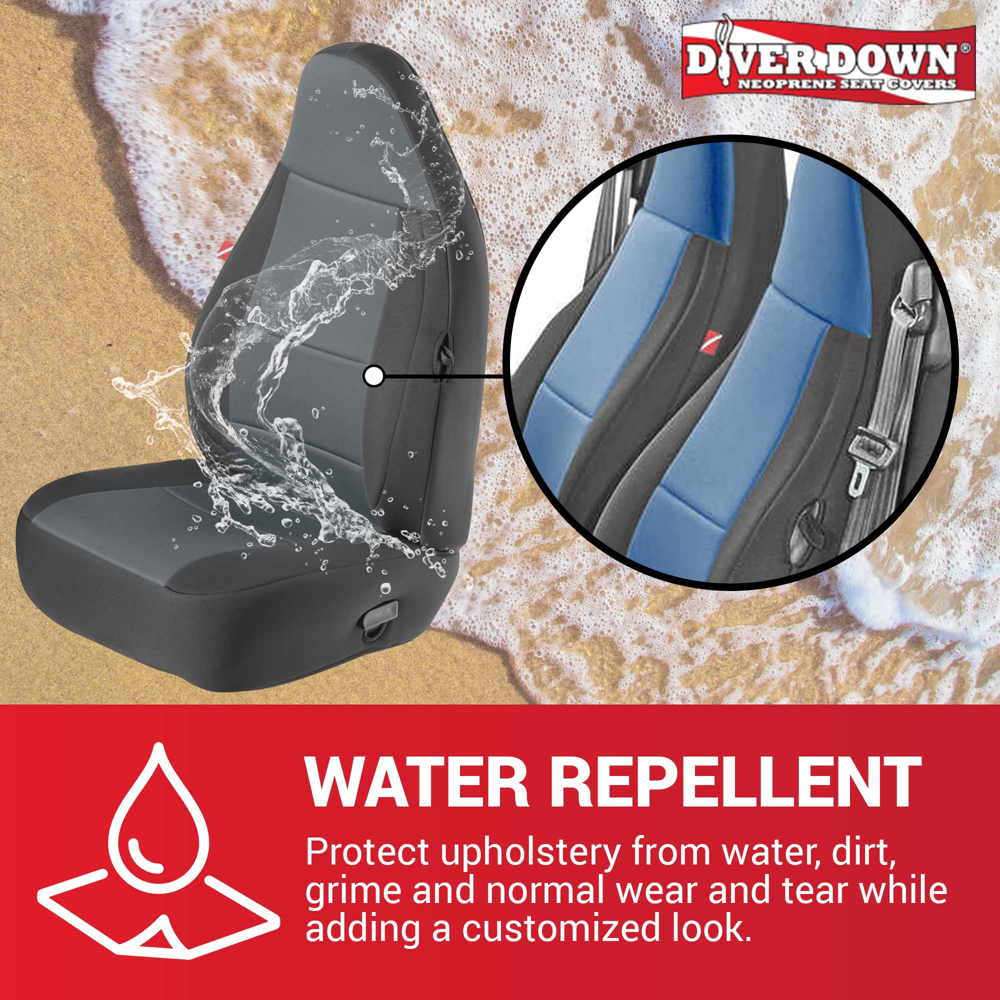Diver Down Neoprene Seat Cover Set for Jeep TJ Wrangler 1997-2006 - Waterproof Custom Fit Front & Rear Seat Covers with Soft Padded Cushion - Thermal Resistant Protection (Gray, 97-02 Model) - Perfect for Off-Roading, Beach Trips & All-Weather Driving