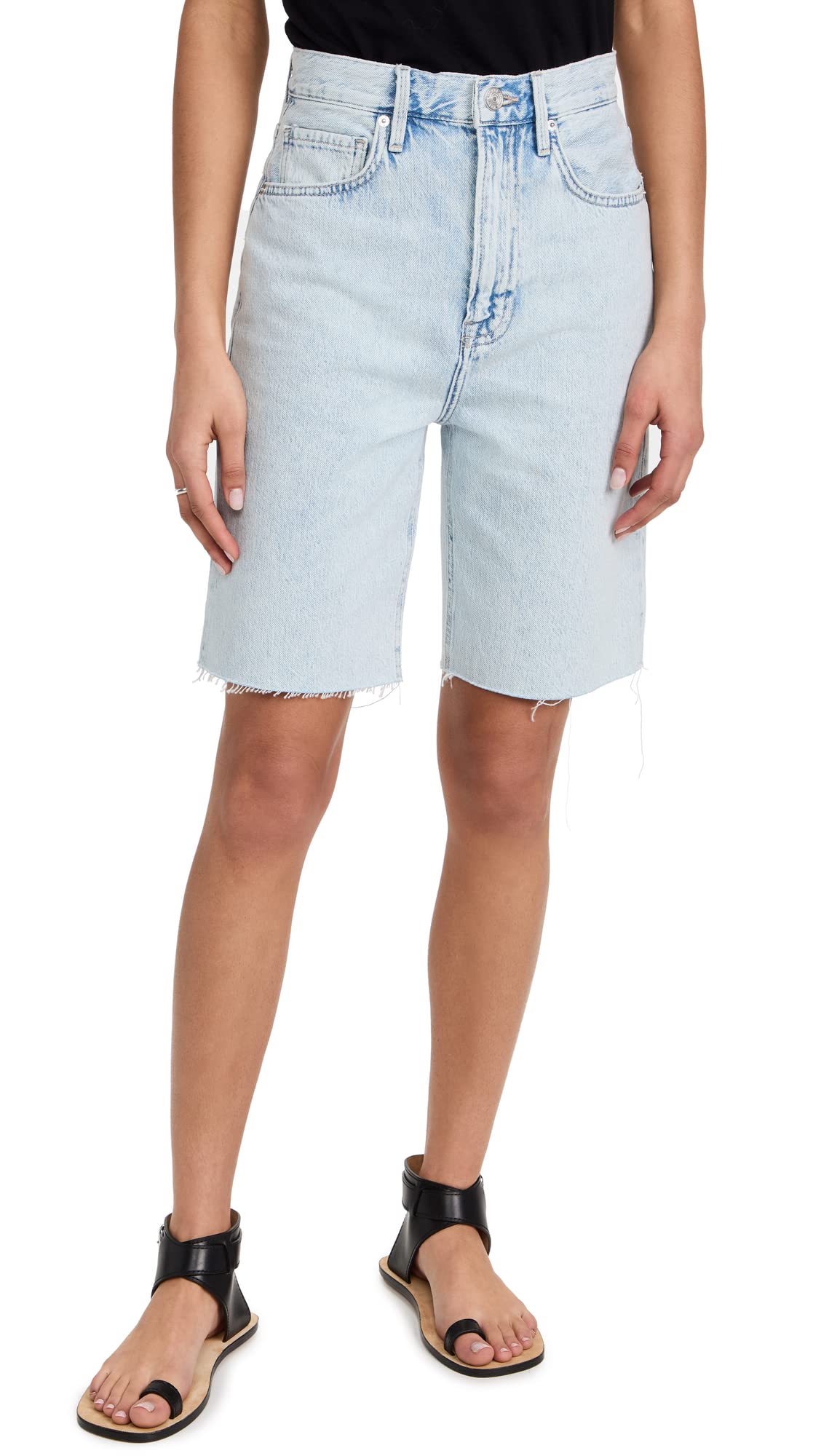 FRAME Women's High Rise Bermuda Jean Shorts with Raw Edge - Stylish Denim Shorts for Summer, Casual Outfits & Beach Wear