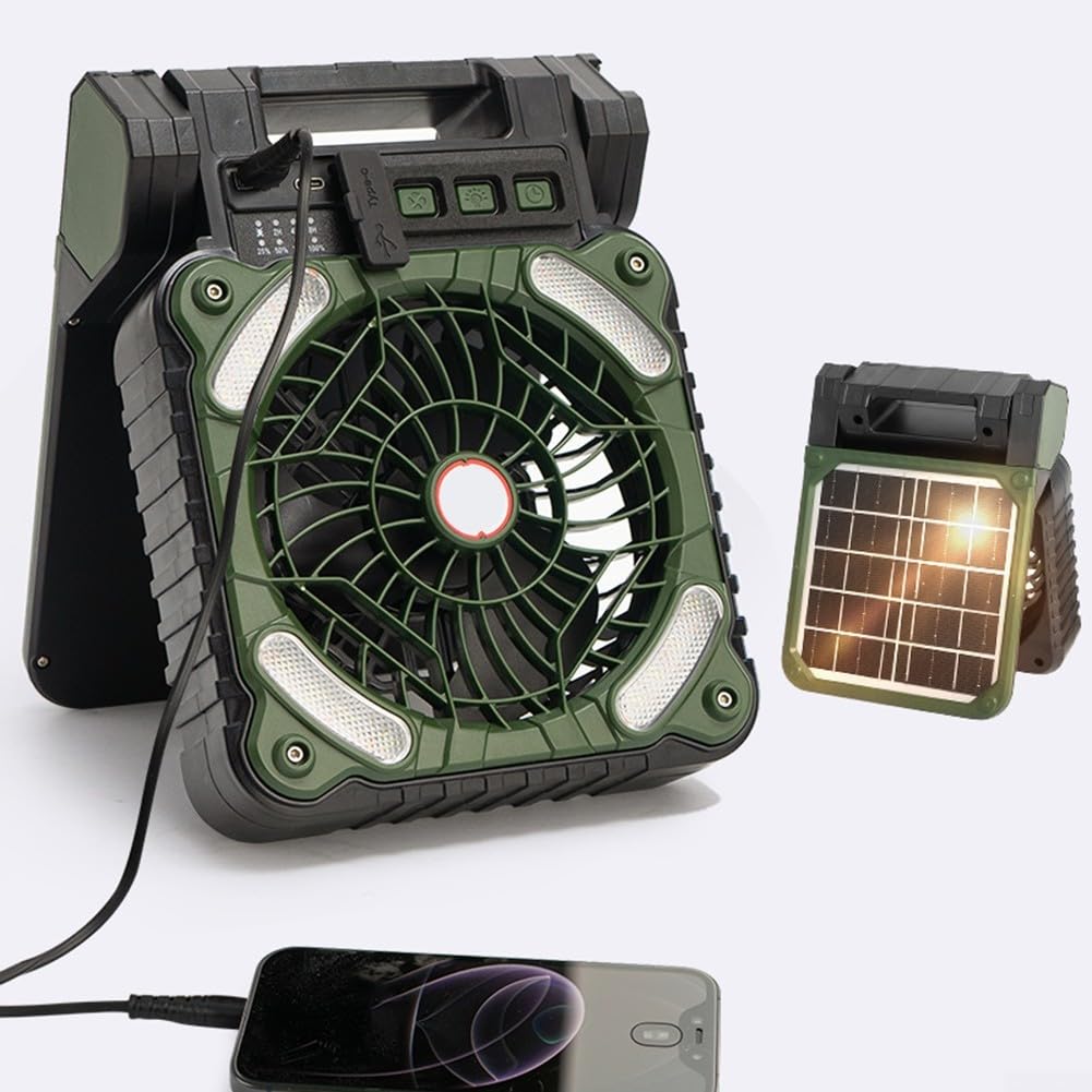 Portable Rechargeable Camping Fan - Lightweight Foldable Fan with 3 Adjustable Speeds, USB Powered for Tents, Hiking, Outdoor Adventures (Green)