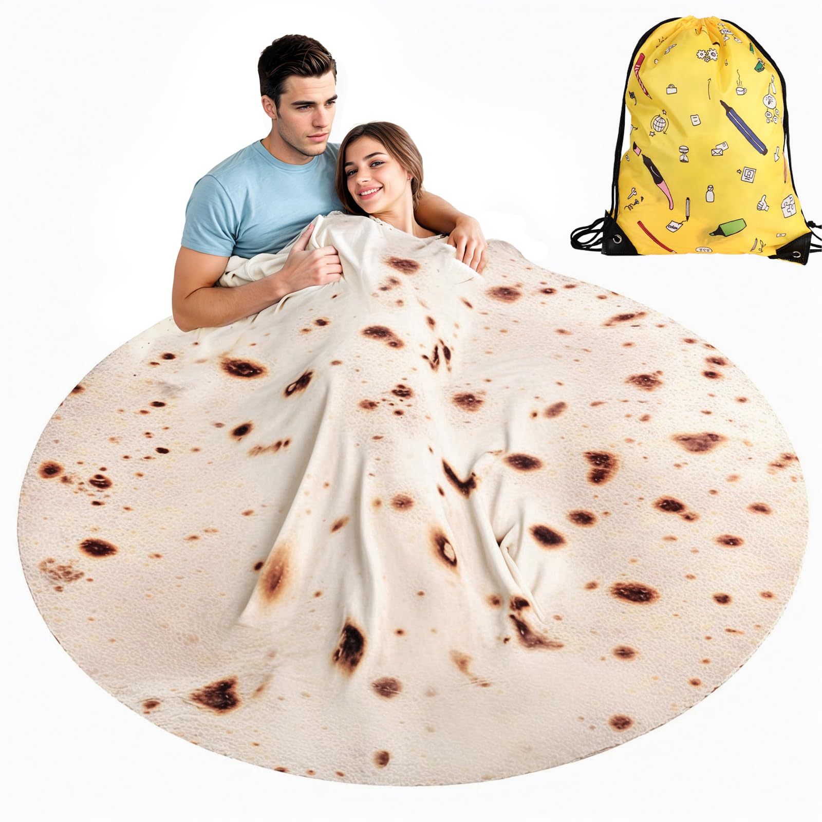 Burrito Blanket - Soft Plush Round Tortilla Throw Blanket for Adults & Kids - Realistic Food Blanket - Funny Taco Blanket for Couch, Bed or Travel (60 Inches) - Perfect for Movie Nights, Camping & Gifts