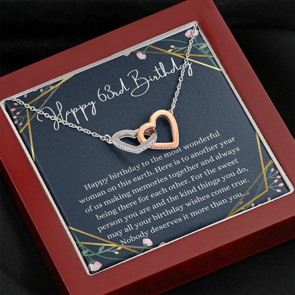 Personalized Handmade Interlocking Hearts Necklace with Message Card - Unique 63rd Birthday Gift for Women, 63 Year Old Birthday Jewelry - Perfect for Anniversaries, Mother's Day & Special Occasions