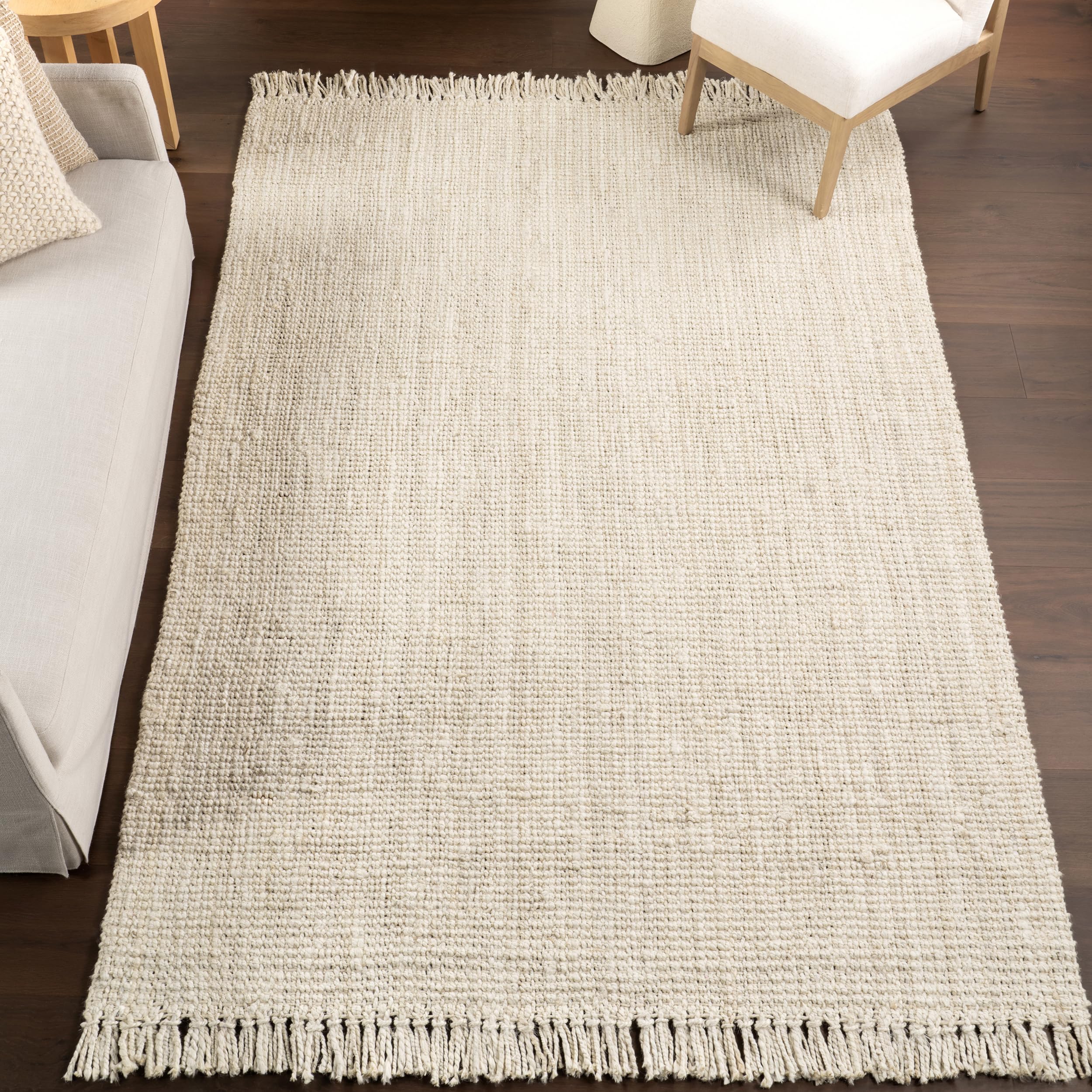 nuLOOM 6'x6' Square Daniela Jute Tassel Handwoven Area Rug - Off White Farmhouse Chunky Weave Natural Fiber Rug for Bedroom, Living Room, Dining Room, Office, Hallway & Entryway | Boho Home Decor, Cozy Floor Covering
