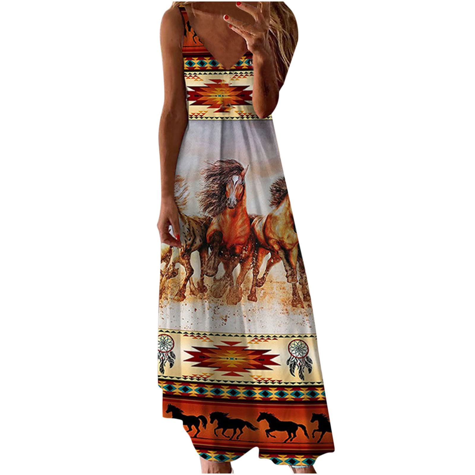 Women's Summer Sundress 2024 - Sexy Sleeveless V-Neck Flowy Maxi Dress with Floral Print | Casual Beach Dress, Vacation Wear & Boho Chic Outfit for Outdoor Parties