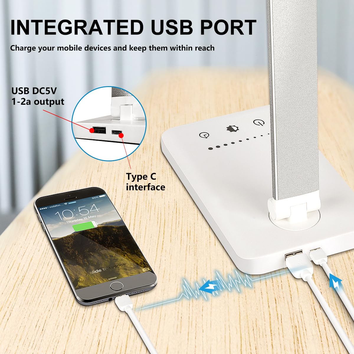 Dimmable White LED Desk Lamp with USB Charging Port - 5 Lighting Modes, Touch Control & 30/60 Min Timer - Perfect for Reading, Studying, Office Work and Nightstand Use (White, 1st Gen)