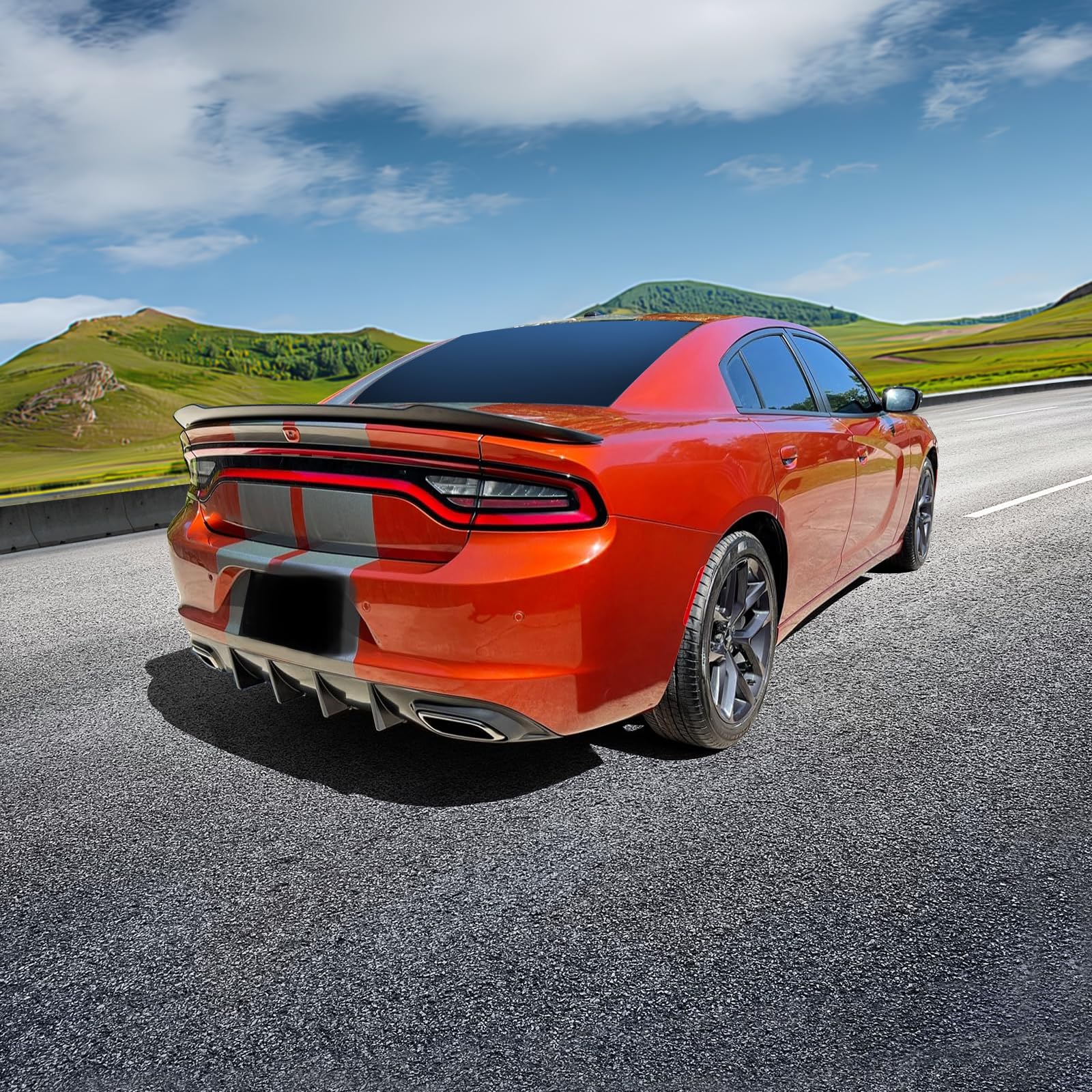 FREEMOTOR802 Rear Diffuser for 2015-2023 Dodge Charger Base & SXT Trims | V2 Style Unpainted Black PP Spoiler | Rear Bumper Upgrade for Enhanced Aerodynamics & Sporty Look
