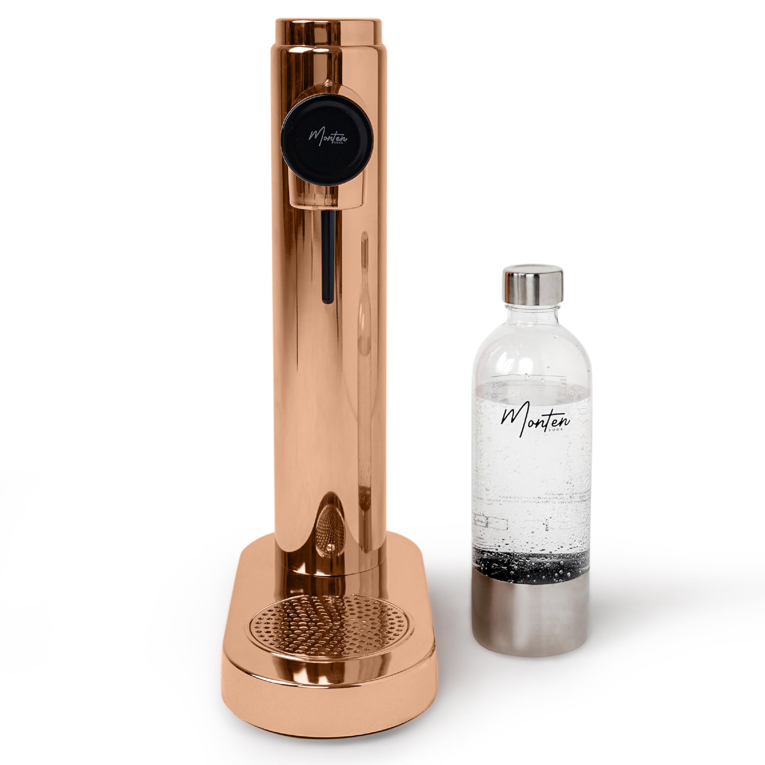 MonTen Soda Sparkling Water Maker Machine - Premium Stainless Steel CO2 Carbonator with 900ML Reusable Bottle | Compatible with Sodastream & Soda Sense Cylinders | Compact Space-Saving Design for Home, Office or Party Use