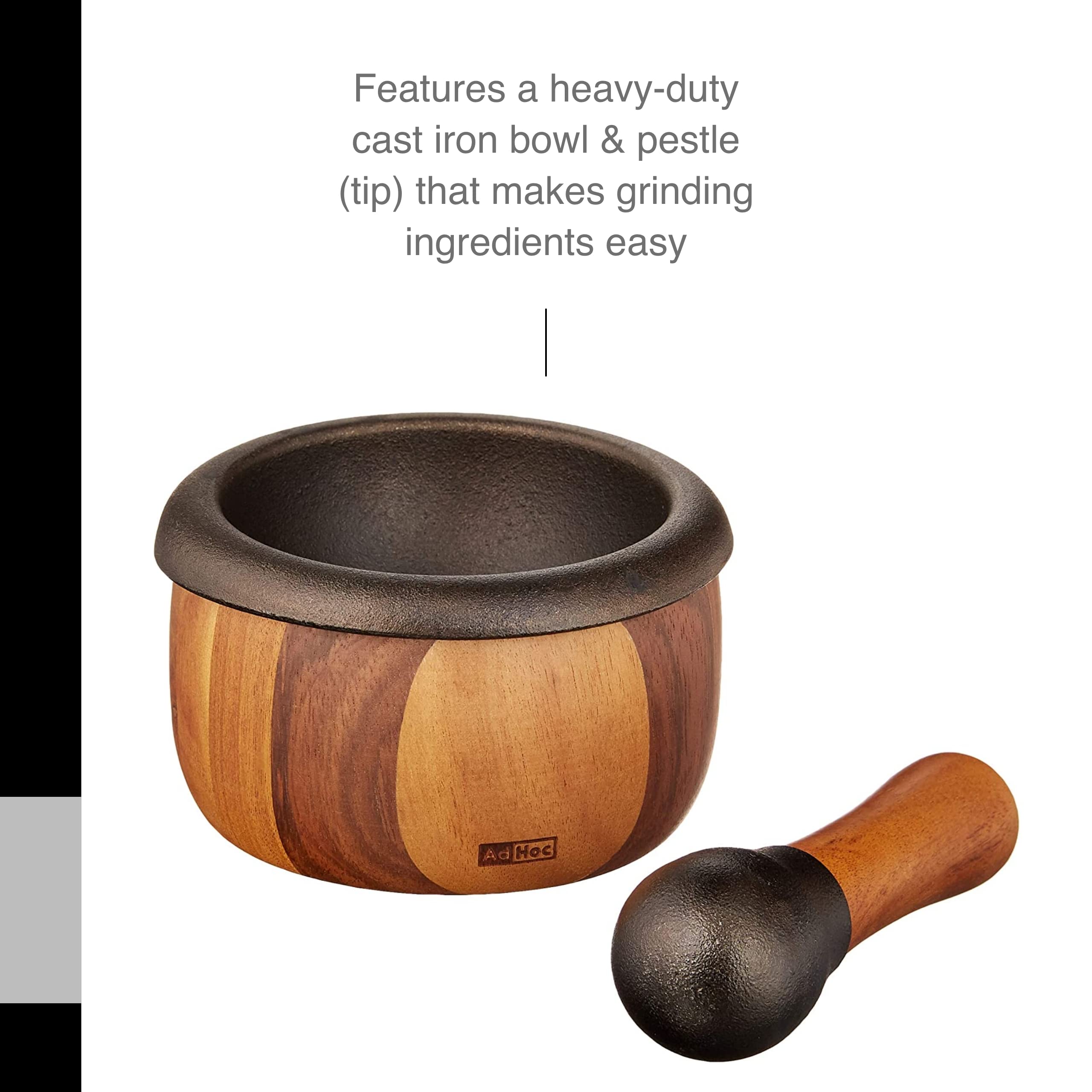 Premium Acacia Wood & Cast Iron Mortar and Pestle Set - Handcrafted Herb Grinder for Spices, Garlic, Peppercorns - Rustic Kitchen Tool for Grinding, Crushing & Mixing - Perfect for Home Cooking, Baking & Herbal Remedies