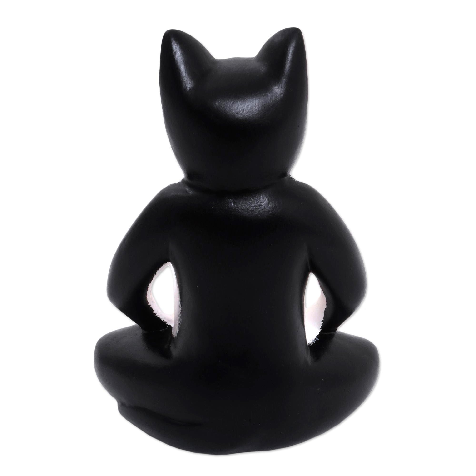 Handmade NOVICA Yoga Cat Wood Statuette - Meditation & Home Decor Gift for Yoga Lovers (Perfect for Yoga Studios, Home Altars & Mindful Living Spaces)