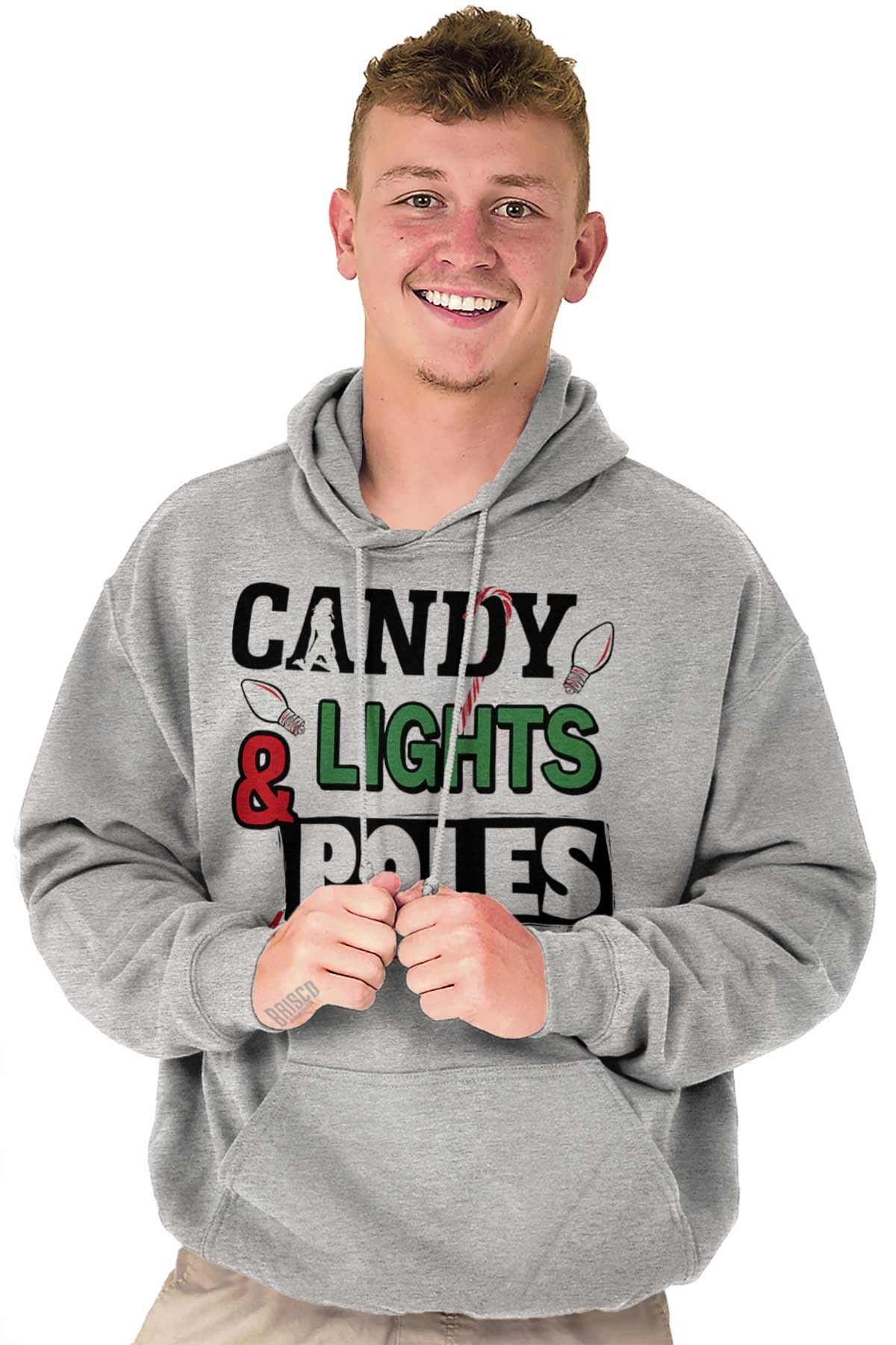 Funny Christmas Candy Lights Pole Hoodie - Men's Festive Holiday Sweatshirt for Parties & Gifts