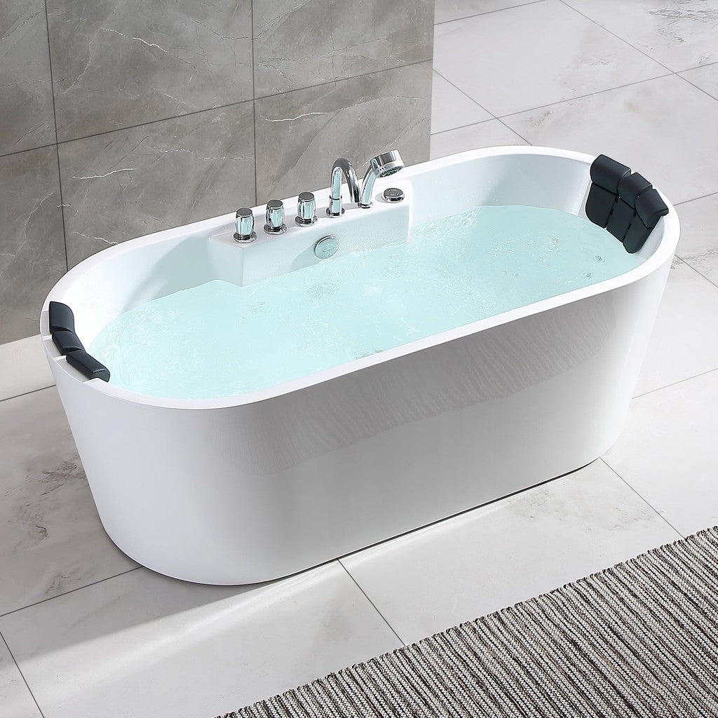 Empava 67-Inch Freestanding Jetted Hydromassage Bathtub - White Acrylic Soaking Tub with Air Jets for Relaxation (Model 67AIS01) | Perfect for Master Bathroom, Spa Retreat & Luxury Home Relaxation