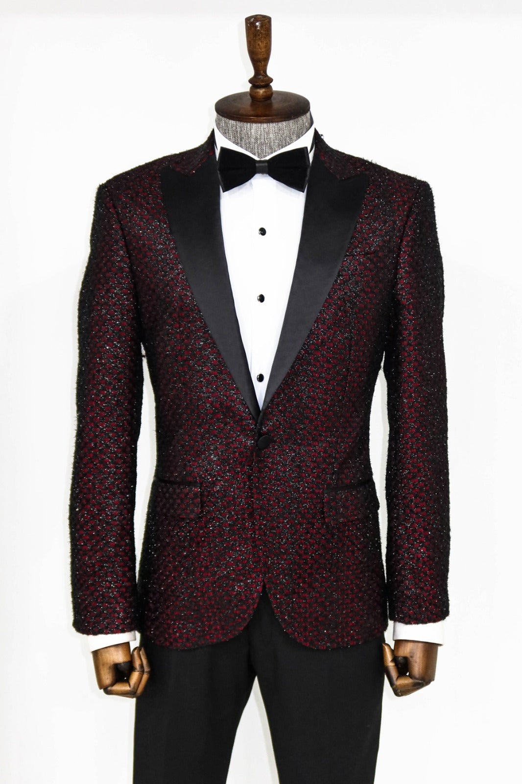 Elegant Custom Wine Slim Jacket with Black Lapel - Perfect for Cocktail Parties, Weddings & Formal Events