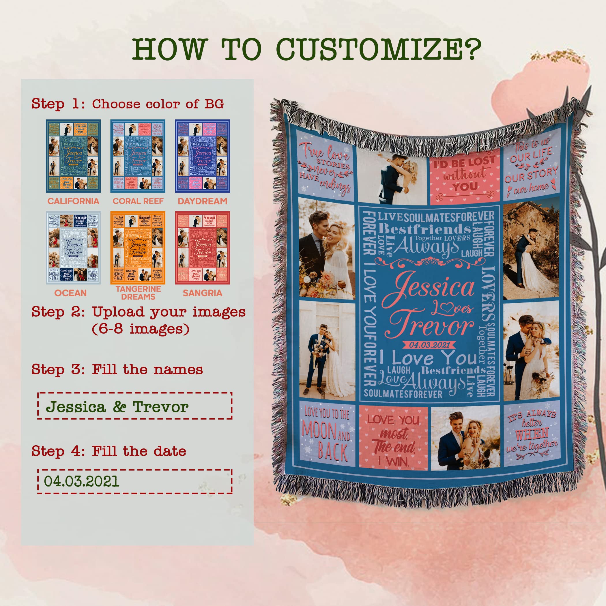 Personalized Photo Blanket for Husband - Custom Woven Throw with Love Quotes, 50x60 Inches - Romantic Anniversary, Birthday, Christmas, Wedding, Valentine's Day Gift for Him - Perfect for Cuddling on Couches, Beds, and Special Occasions