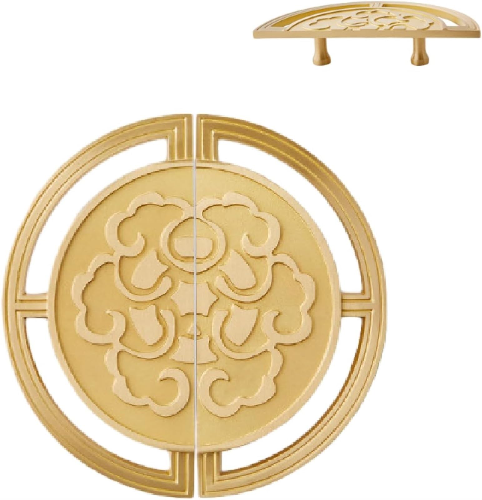 Antique Gold Cabinet Knobs and Drawer Pulls - Chinese Style Satin Brass Handles for Cabinets, Shoe Cabinets & Wine Cabinets (Plum Blossom Design, 140mm Diameter) - Perfect for Vintage Home Decor and Furniture Upgrades