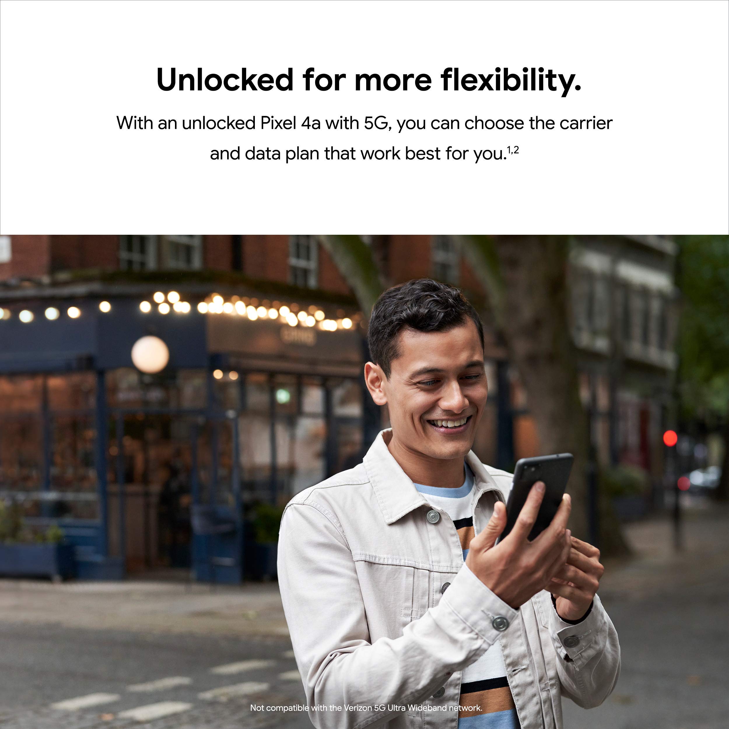 Google Pixel 4a 5G Unlocked Android Smartphone - Night Sight Camera, Ultrawide Lens, 128GB Storage - Clearly White (Renewed) - Perfect for Photography, Streaming & Productivity on the Go