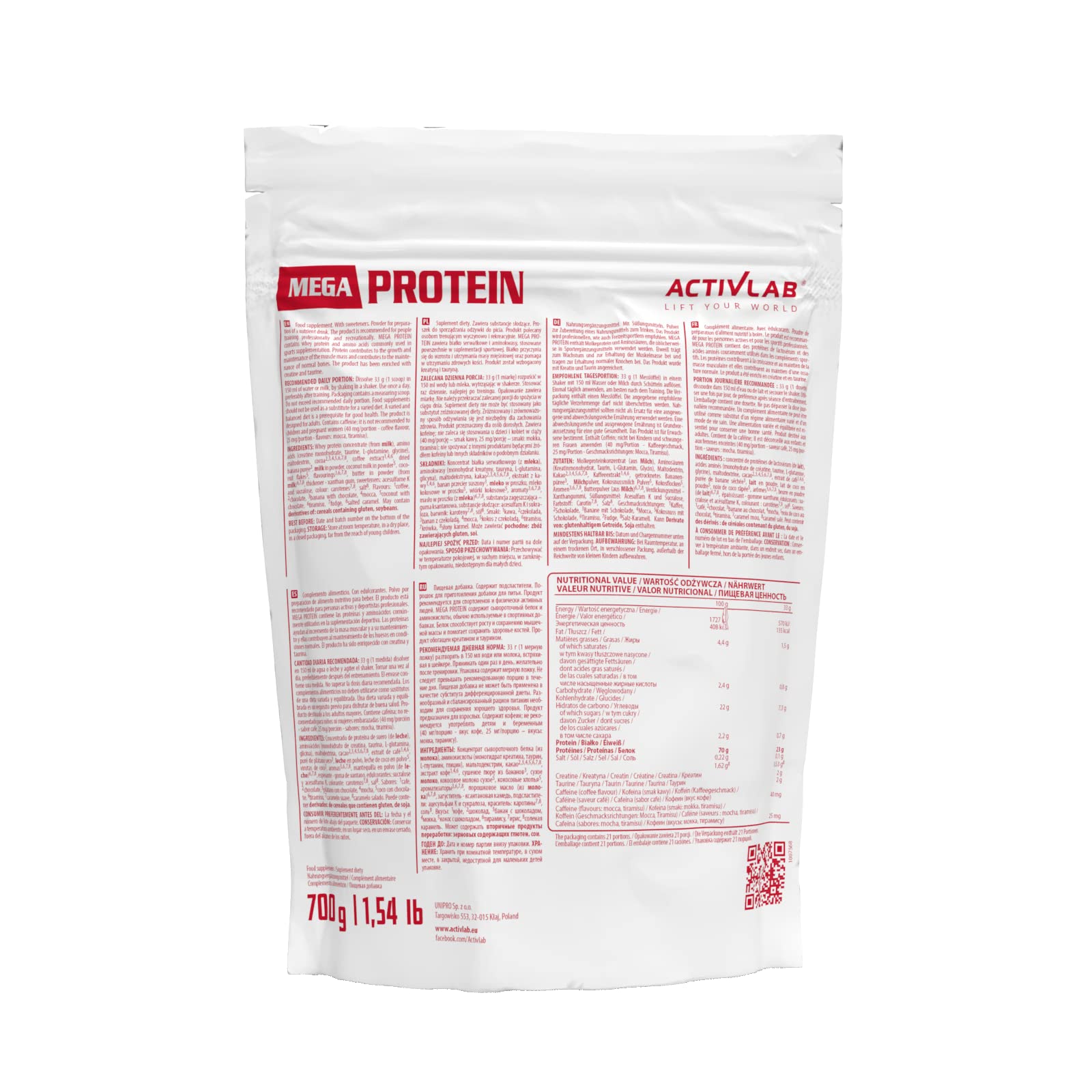 Activlab Mega Protein 700g Chocolate Nut Whey Protein Powder - Muscle Building Supplement with Creatine, Taurine & L-Glutamine - Includes Natural BCAAs - 21 Servings for Post-Workout Recovery & Fitness Nutrition