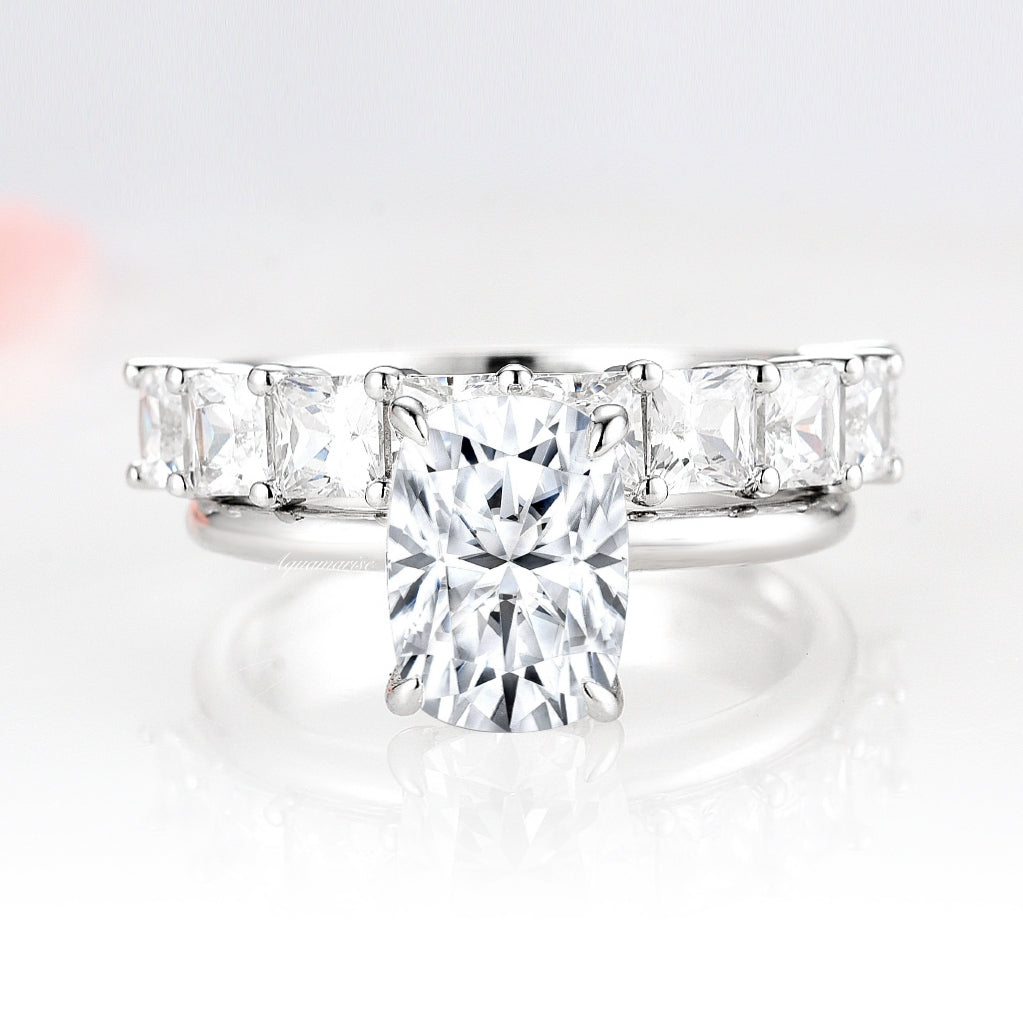 2CT Elongated Cushion Cut Moissanite Solitaire Engagement Ring in 14K White Gold - Perfect for Proposals, Anniversaries & Bridal Jewelry