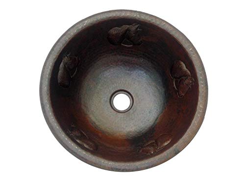 Copper Round Bathroom Sink with Matte Finish - Horse Design for Farmhouse, Rustic, and Vintage Style Decor - Perfect for Bathroom Vanity, Powder Room, or Guest Bath