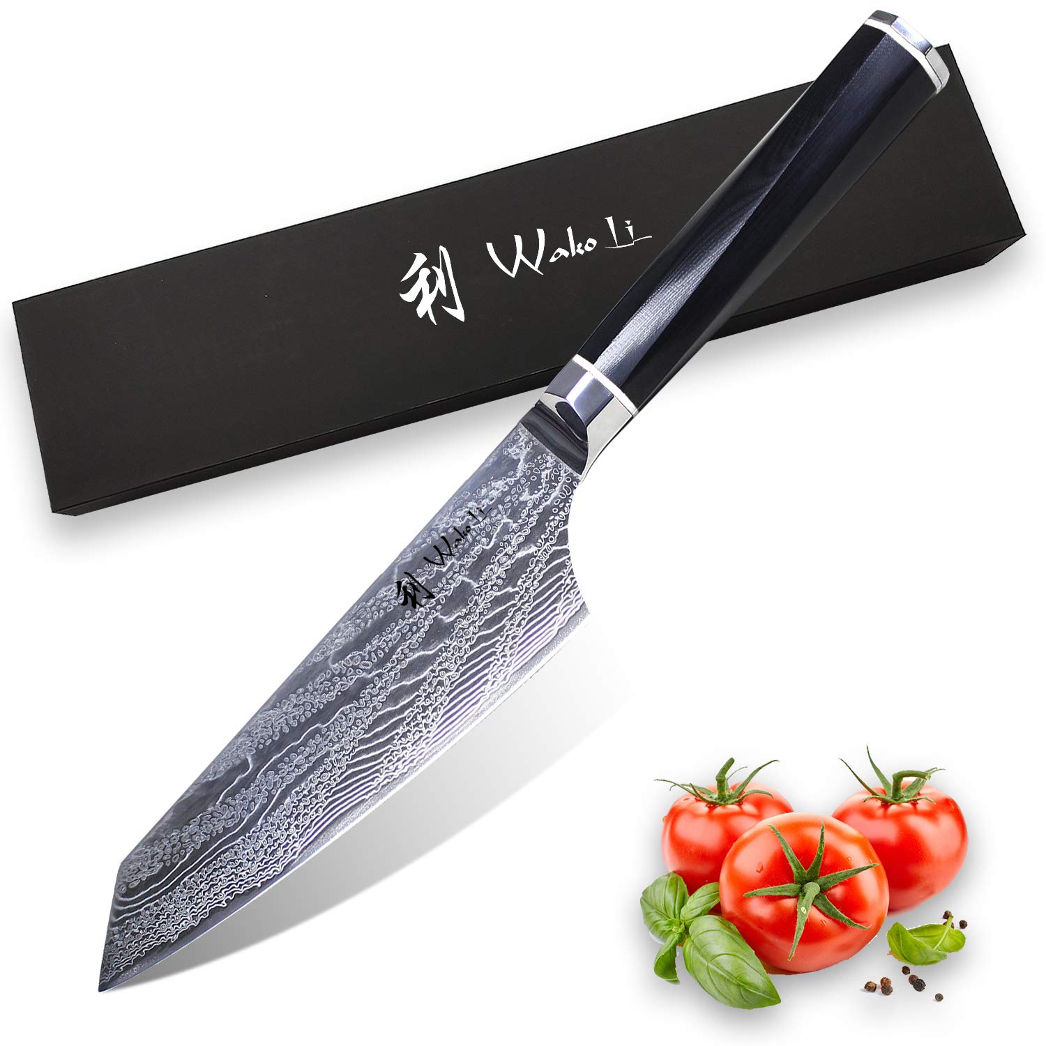 Wakoli Damascus Chef Knife - 6.5 Inch Ultra Sharp Japanese Damascus Steel Blade (73 Layers) with G10 Handle - Kumo Series - Perfect for Slicing, Dicing & Professional Cooking