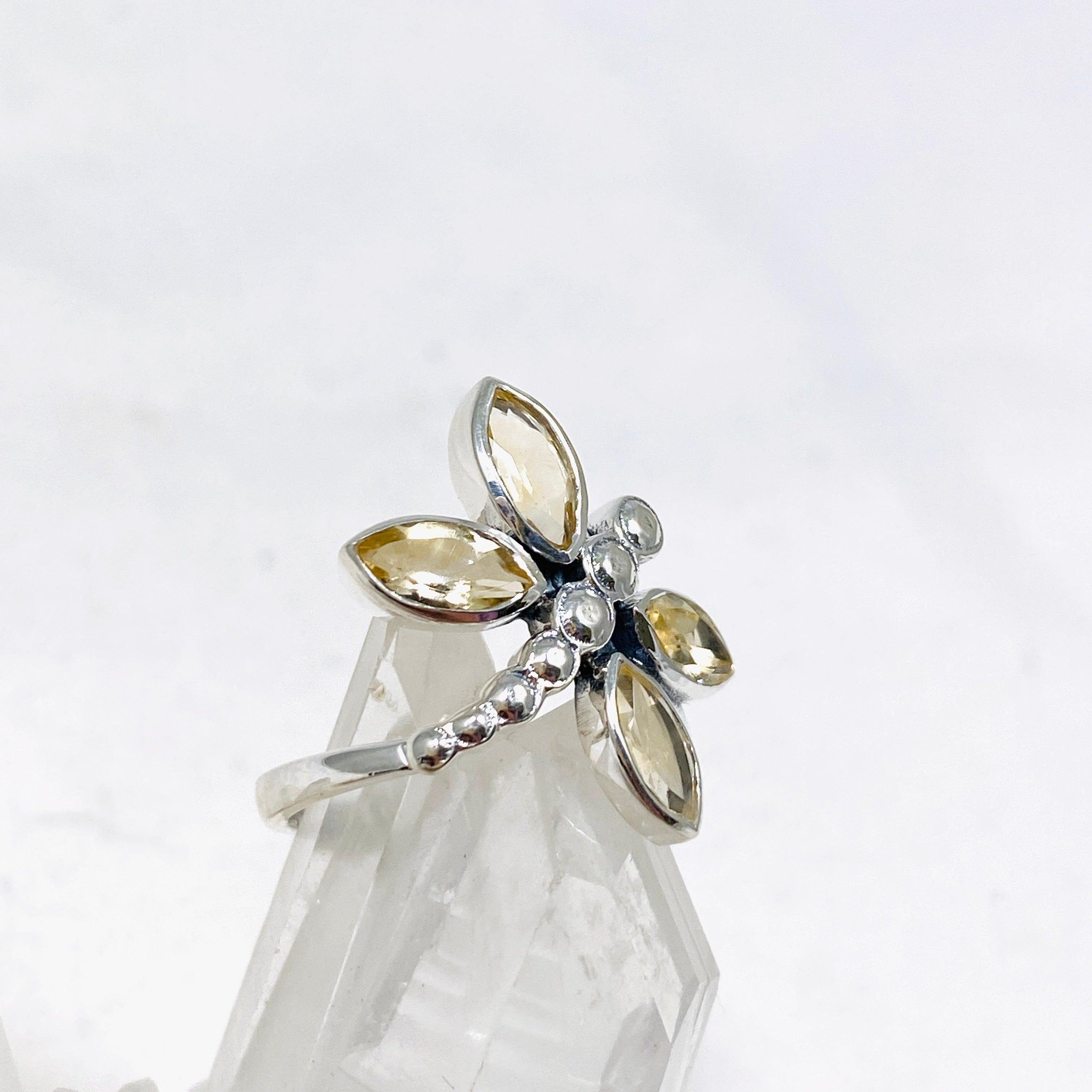 Faceted Citrine Dragonfly Ring R3887 - Elegant Jewelry for Women, Perfect for Parties, Weddings & Everyday Wear