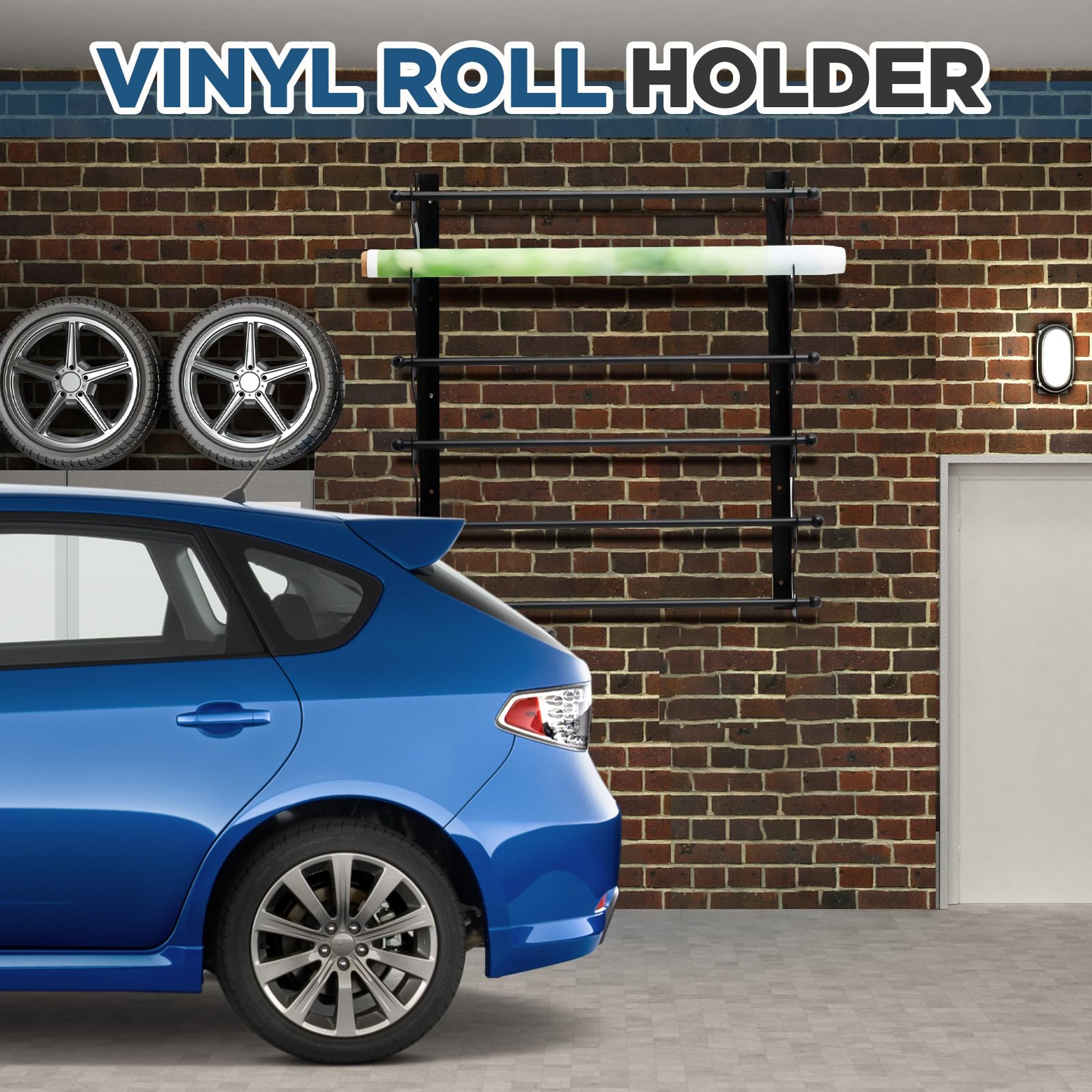 6 Roll Adjustable Metal Vinyl Roll Holder Wall Mount - Storage Rack for Car Wrap, Transfer Paper, Wallpaper & Window Film - Garage Workshop Organization Bracket (Ideal for Home, Office & Craft Rooms)