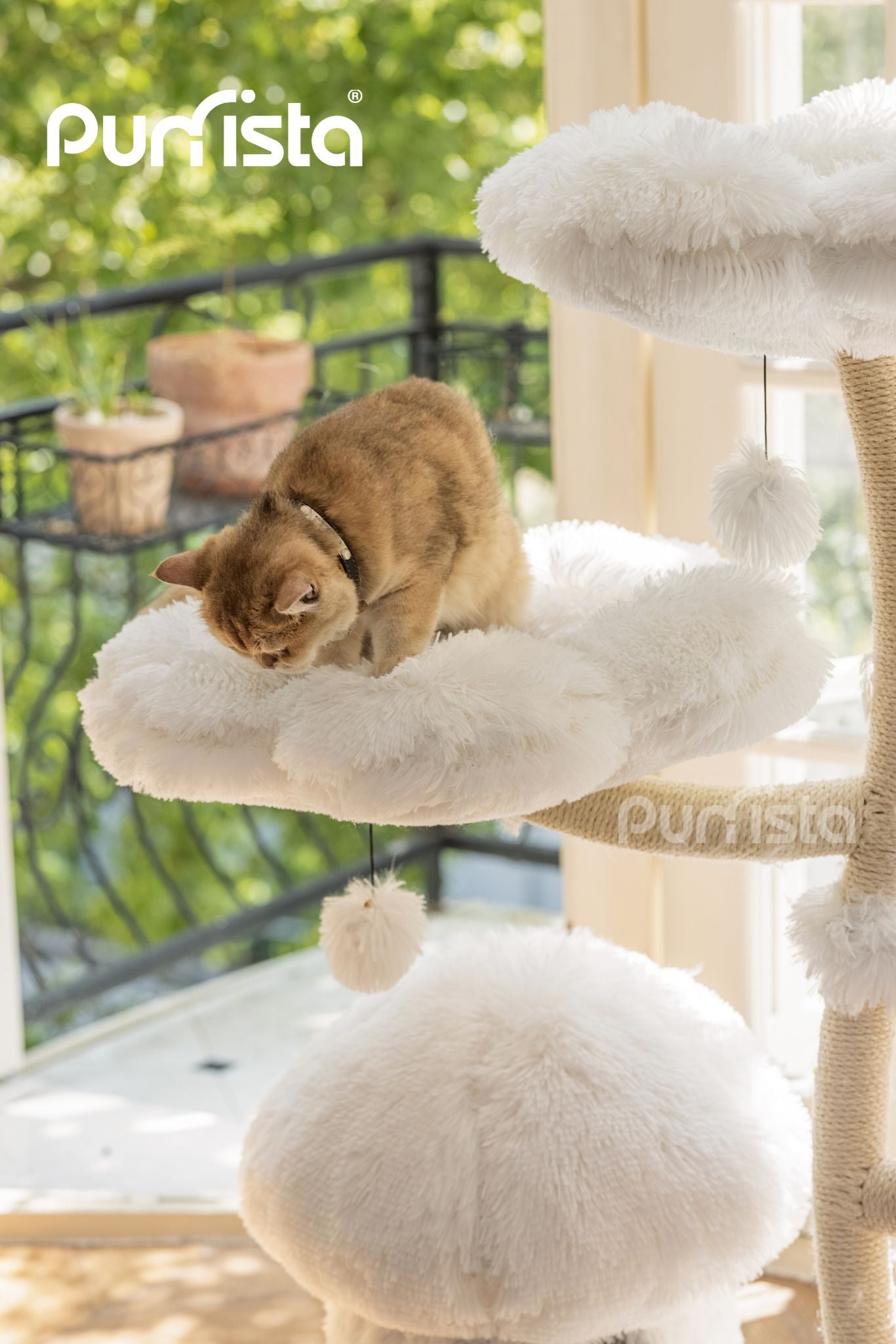 120cm Purrista Mushroom Ice Cream Cat Tree - White | Large Modern Cat Climbing Tower with Scratching Posts | Perfect for Indoor Cats Play, Rest & Scratch (Living Room, Bedroom, Cat Room)