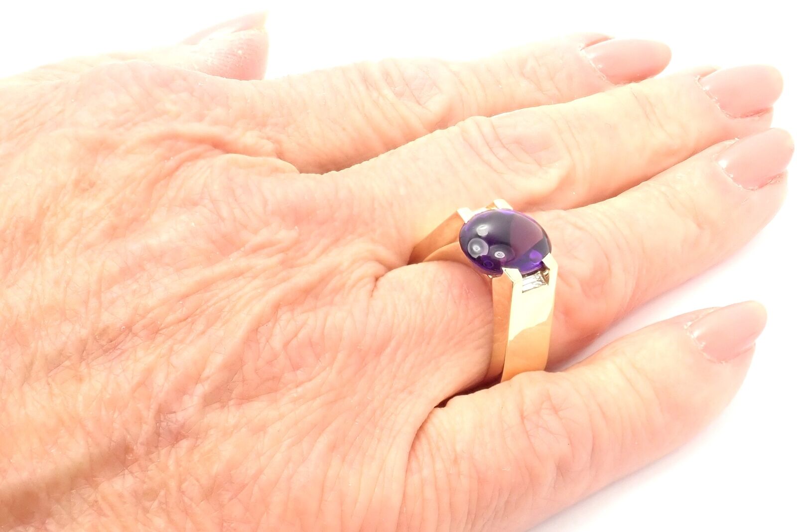 Authentic Cartier Tankissi 18K Yellow Gold Diamond Large Amethyst Ring - Luxury Jewelry for Women, Perfect for Weddings, Anniversaries & Special Occasions