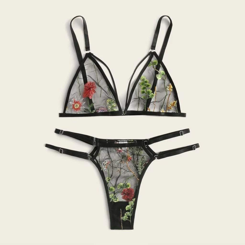 Sexy Lace Embroidery Bra and Thong Set for Women - Comfortable G-String Underwear in Sizes S-3XL (Black, XXL) - Perfect for Running, Date Nights & Boudoir Photography