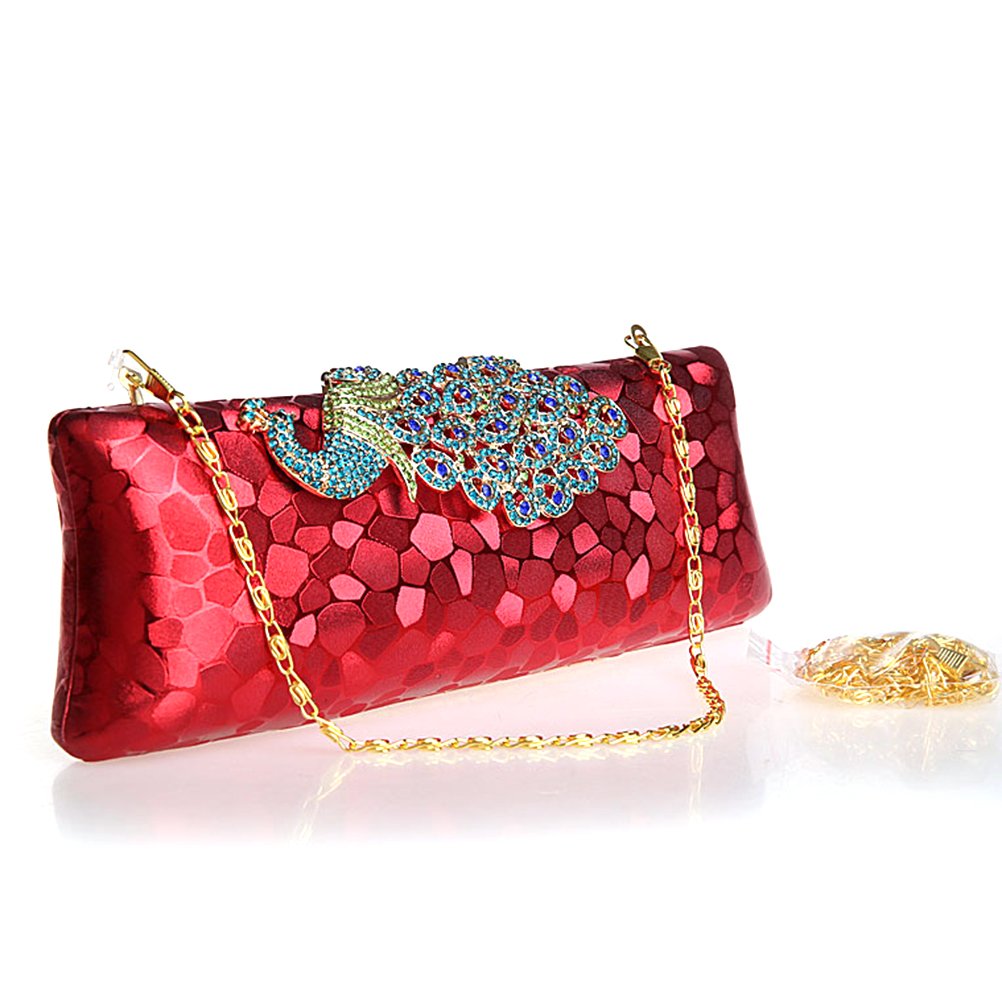 Elegant Peacock Clasp Bridal Clutch Handbag for Women - Sparkling Evening Cocktail Wedding Purse in Red | Perfect for Weddings, Proms & Special Occasions