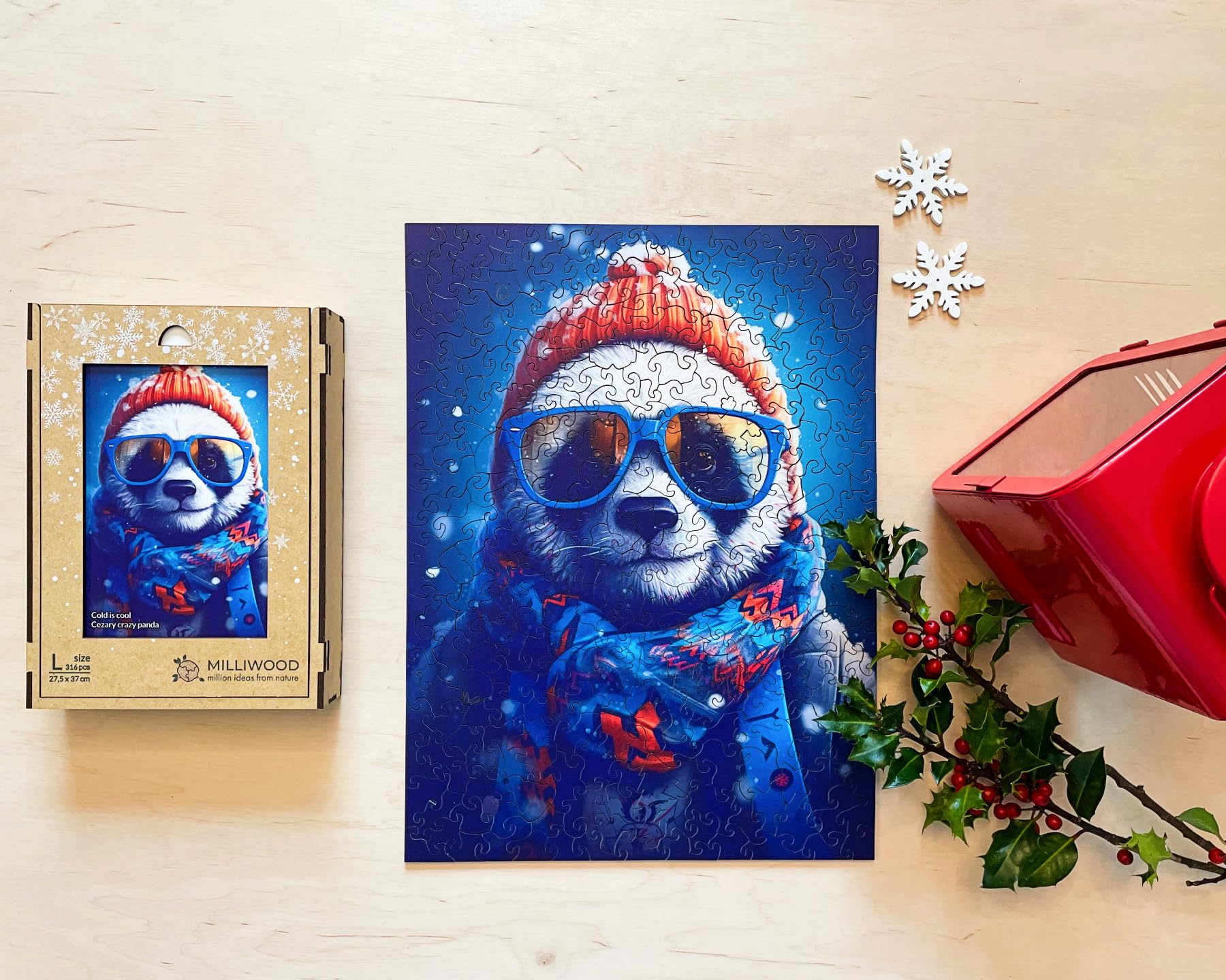 Milliwood 316-Piece Wooden Jigsaw Puzzle - Crazy Panda Animal Puzzle for Kids & Adults (10+ Years) - Brain Teaser & Educational Toy - 27.5x37cm - Perfect for Family Game Night & Classroom Activities