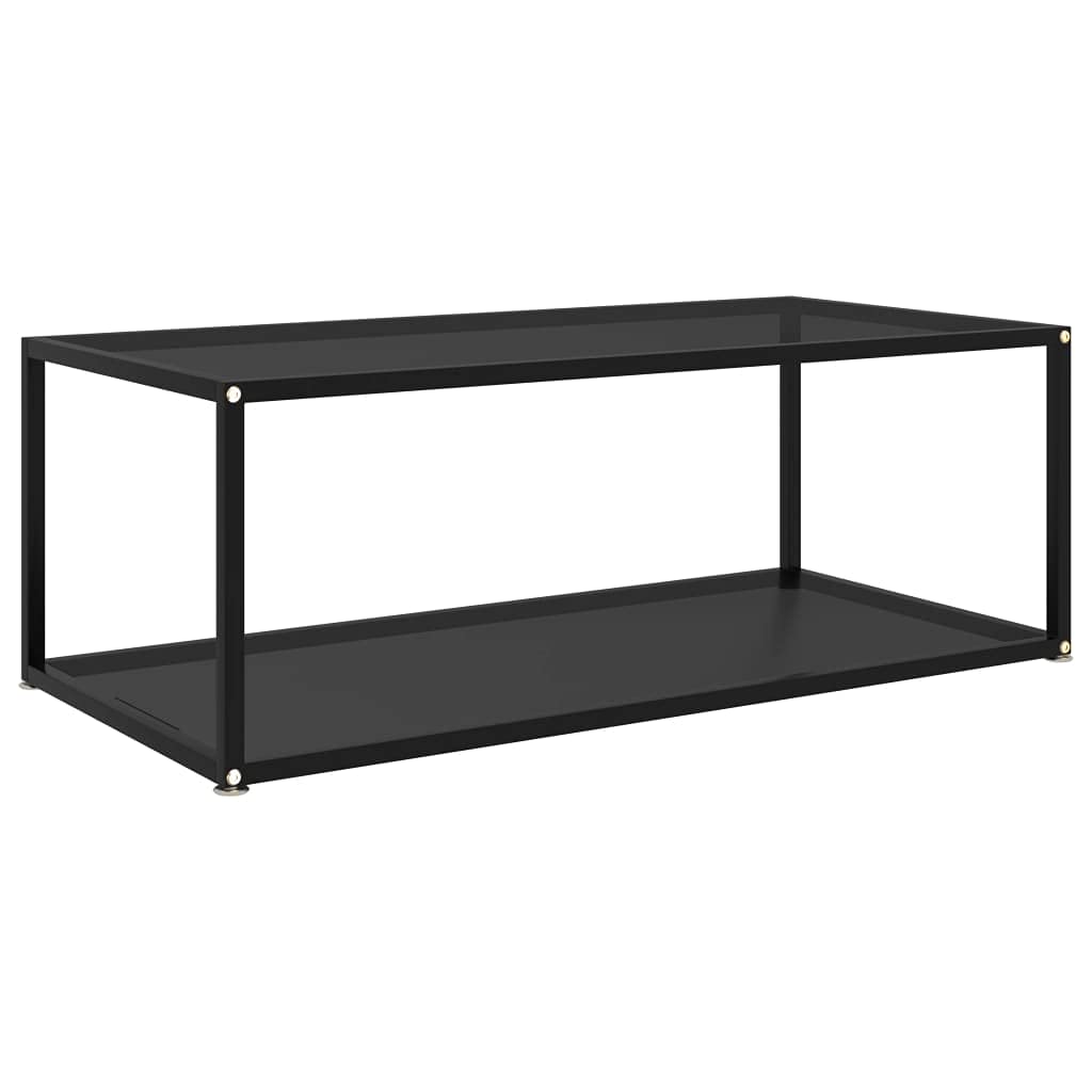 Modern Coffee Table with Tempered Glass Top & Storage Shelf - 2-Tier Powder-Coated Steel Frame End Table for Living Room, Bedroom - 39.4